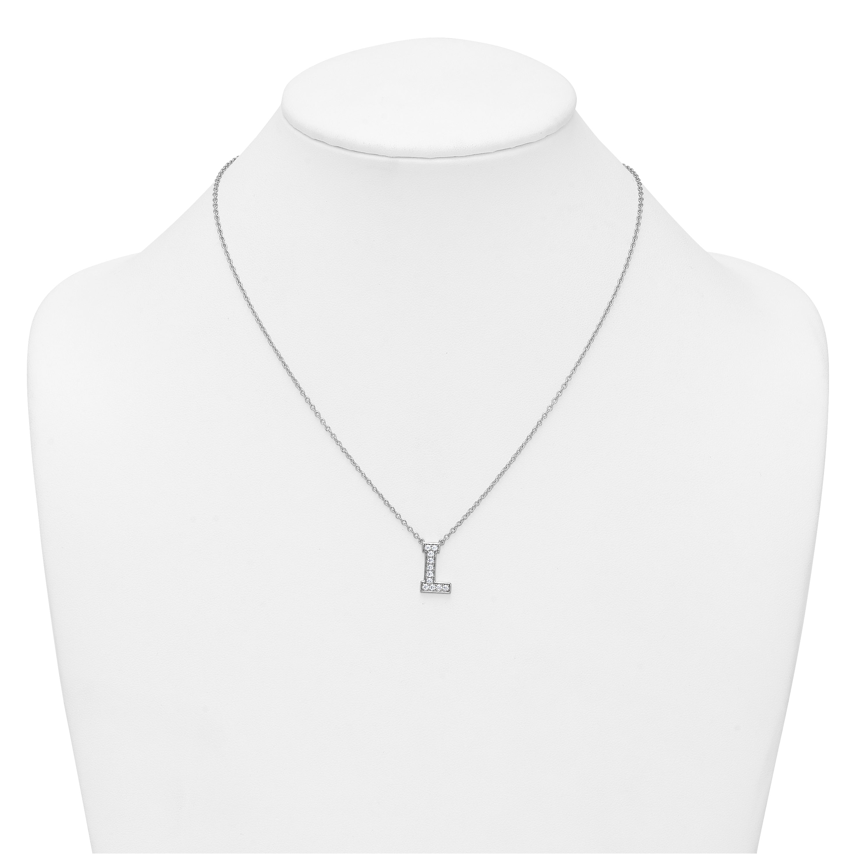 14k White Gold 1/4 carat Lab Grown Diamond VS+ F+ Complete Letter L 18 inch Initial Necklace