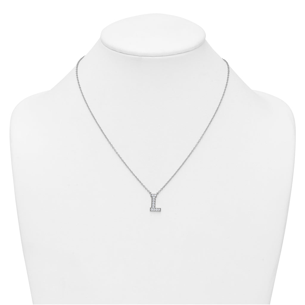 14k White Gold 1/4 carat Lab Grown Diamond VS+ F+ Complete Letter L 18 inch Initial Necklace