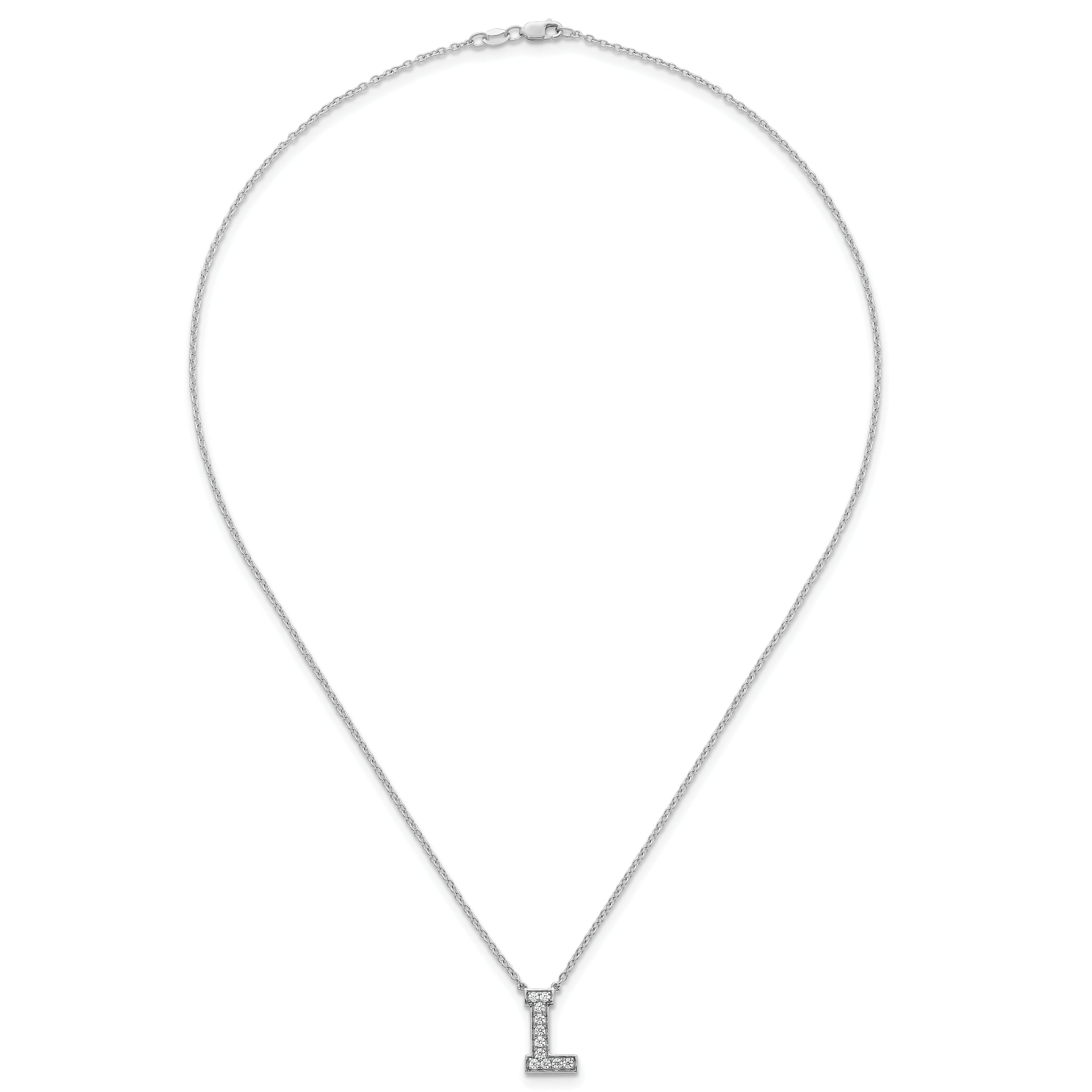 14k White Gold 1/4 carat Lab Grown Diamond VS+ F+ Complete Letter L 18 inch Initial Necklace