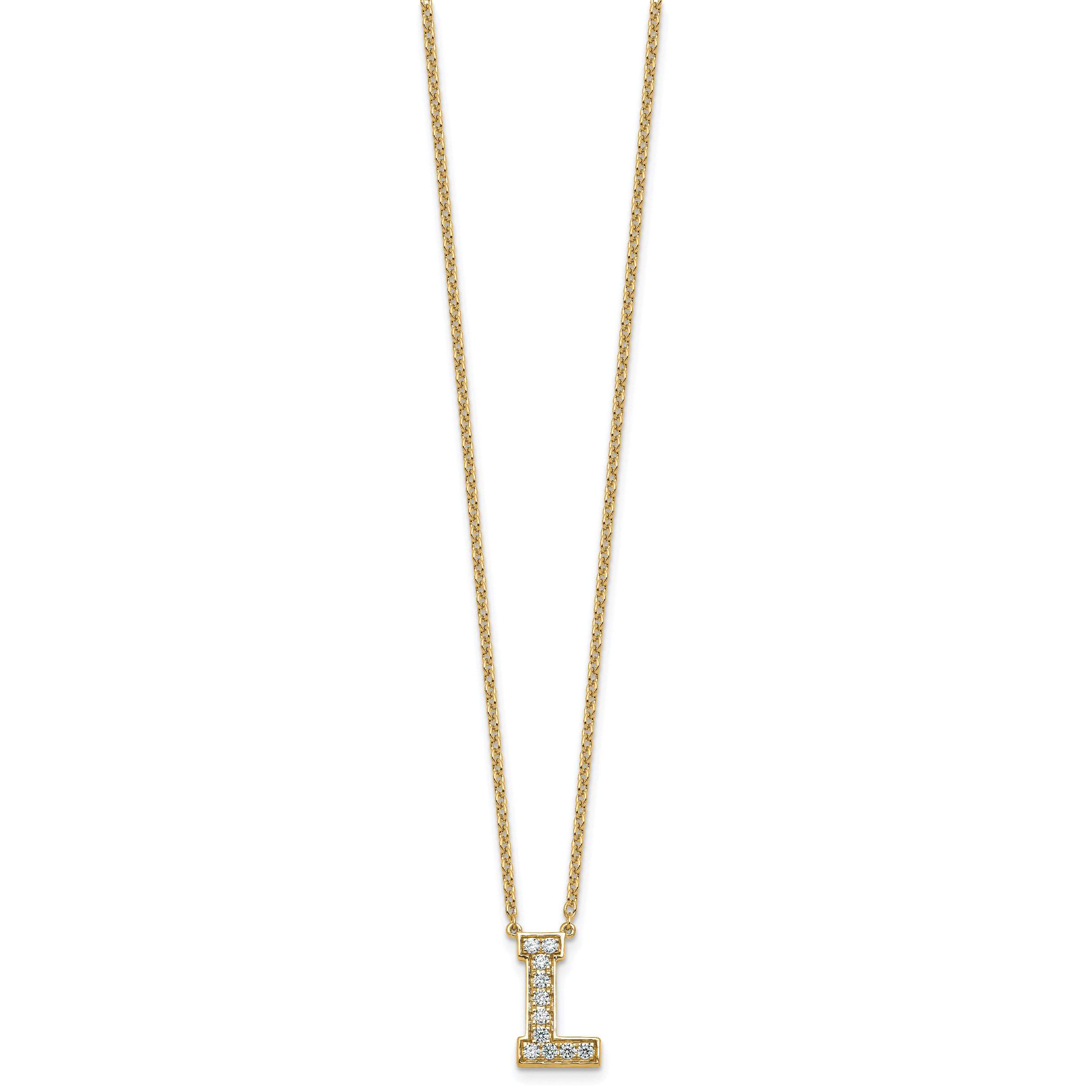 14k 1/4 carat Lab Grown Diamond VS+ F+ Complete Letter L 18 inch Initial Necklace