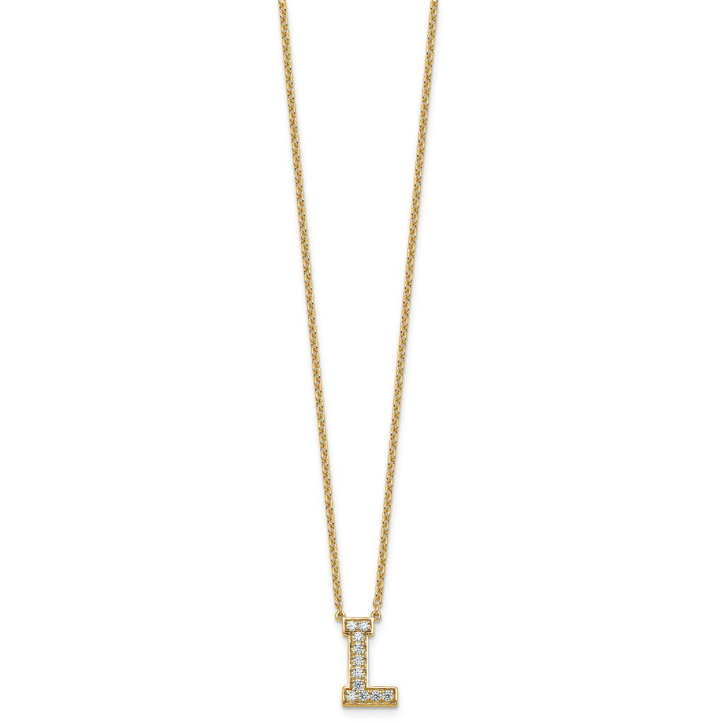 14k 1/4 carat Lab Grown Diamond VS+ F+ Complete Letter L 18 inch Initial Necklace