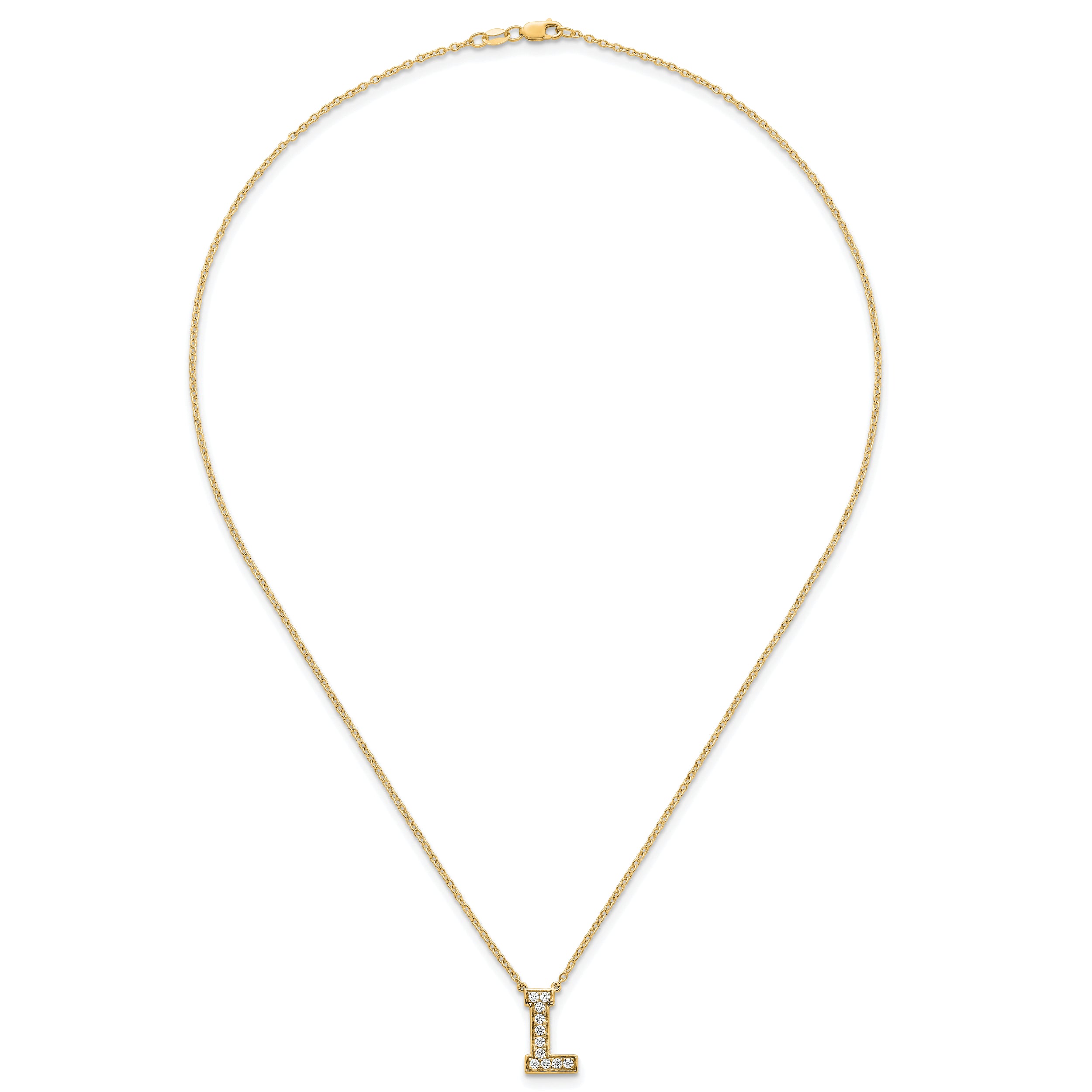 14k 1/4 carat Lab Grown Diamond VS+ F+ Complete Letter L 18 inch Initial Necklace