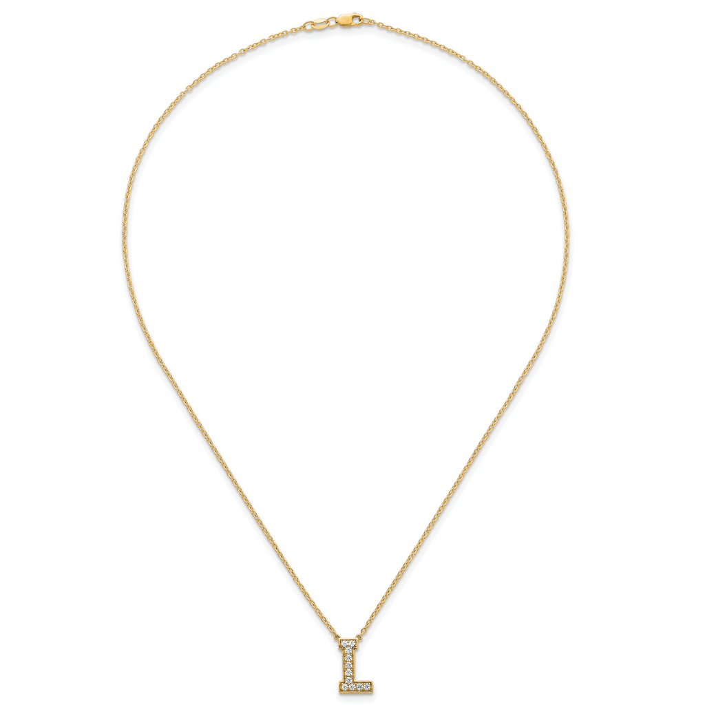 14k 1/4 carat Lab Grown Diamond VS+ F+ Complete Letter L 18 inch Initial Necklace