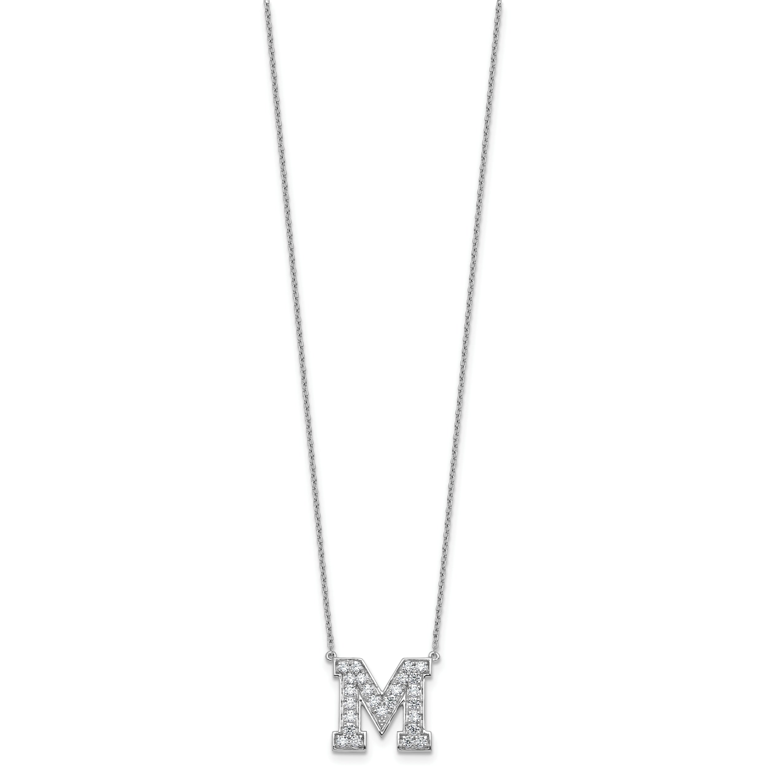 14k White Gold 5/8 carat Lab Grown Diamond VS+ F+ Complete Letter M 18 inch Initial Necklace