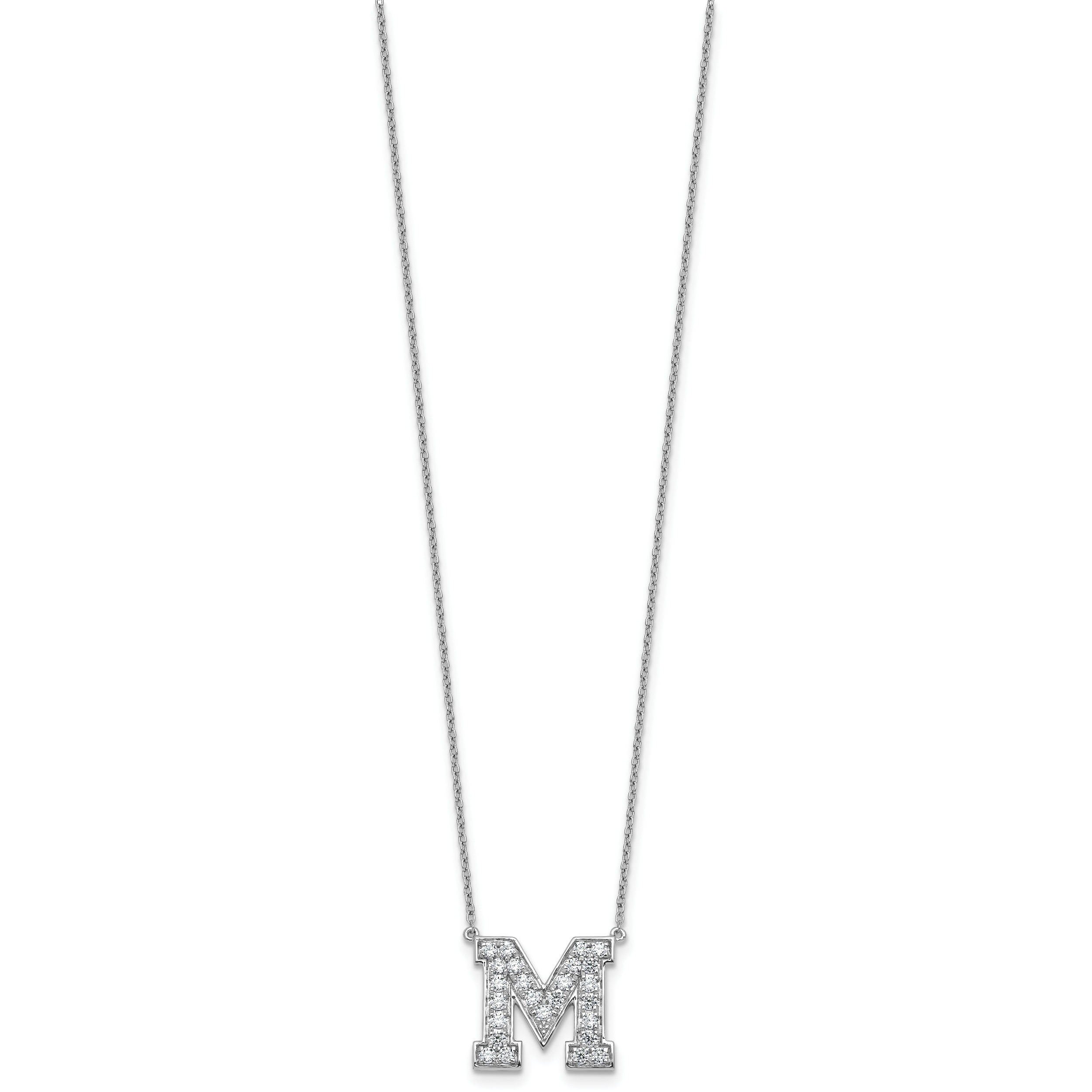14k White Gold 5/8 carat Lab Grown Diamond VS+ F+ Complete Letter M 18 inch Initial Necklace Secondary image