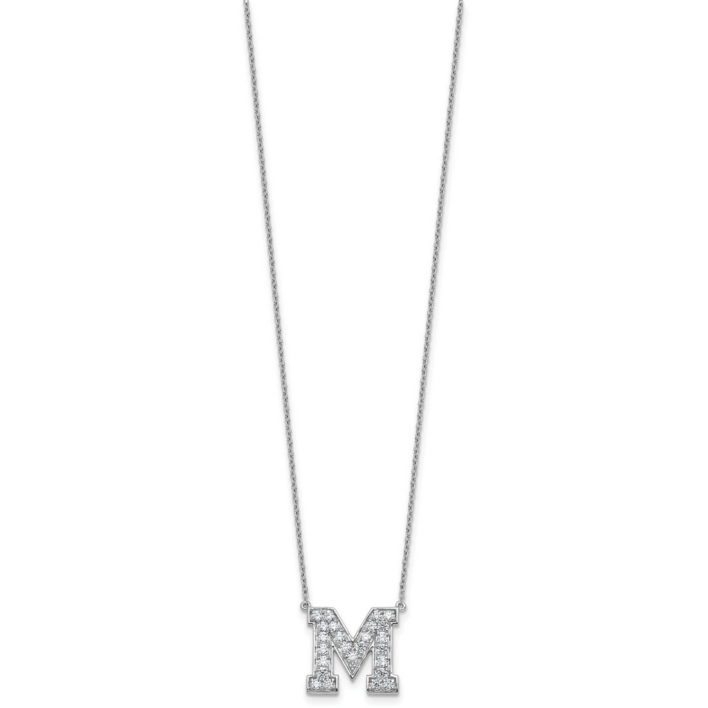 14k White Gold 5/8 carat Lab Grown Diamond VS+ F+ Complete Letter M 18 inch Initial Necklace