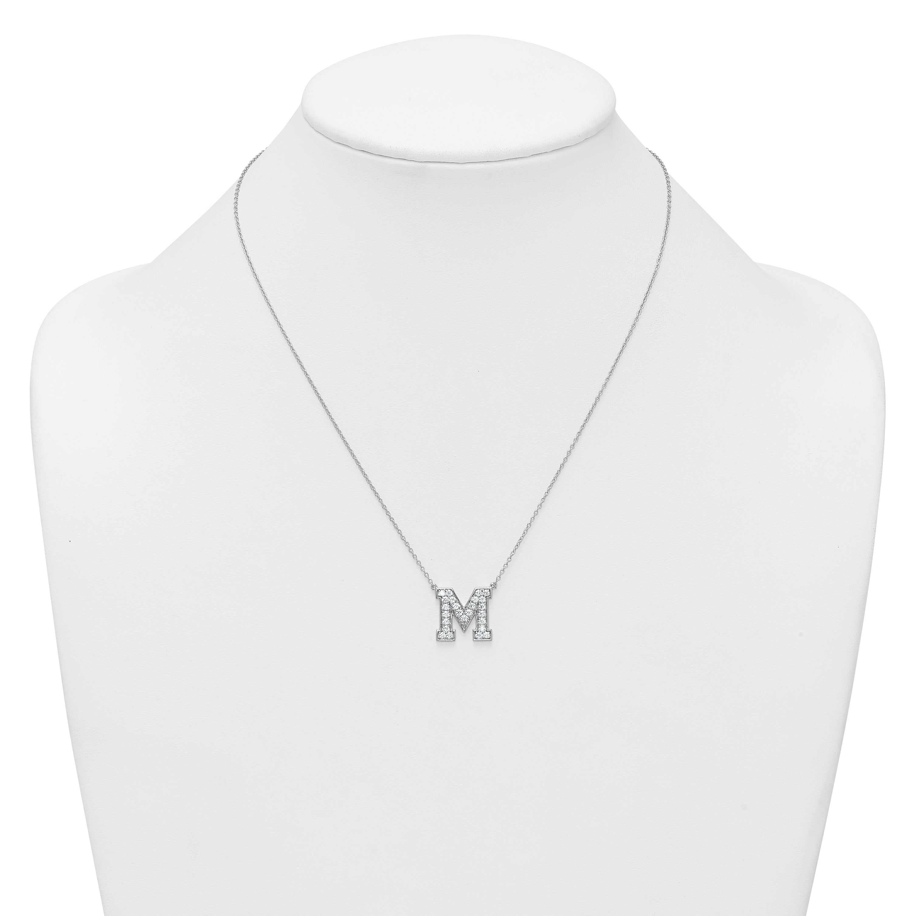 14k White Gold 5/8 carat Lab Grown Diamond VS+ F+ Complete Letter M 18 inch Initial Necklace
