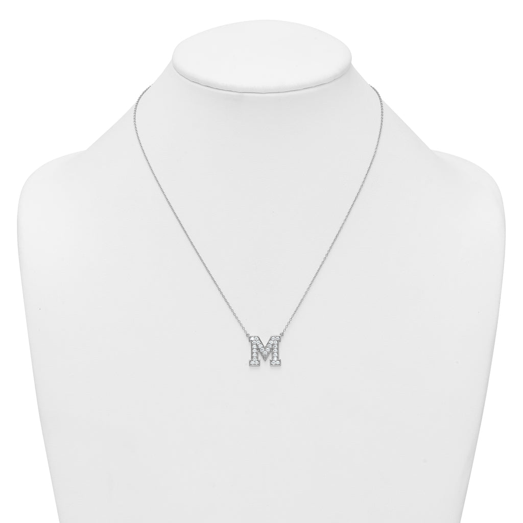 14k White Gold 5/8 carat Lab Grown Diamond VS+ F+ Complete Letter M 18 inch Initial Necklace