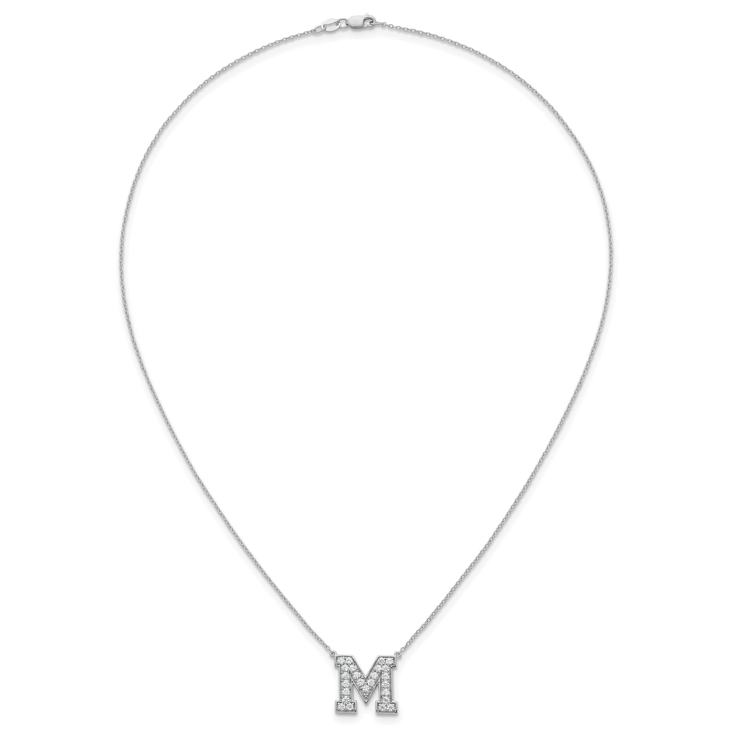 14k White Gold 5/8 carat Lab Grown Diamond VS+ F+ Complete Letter M 18 inch Initial Necklace