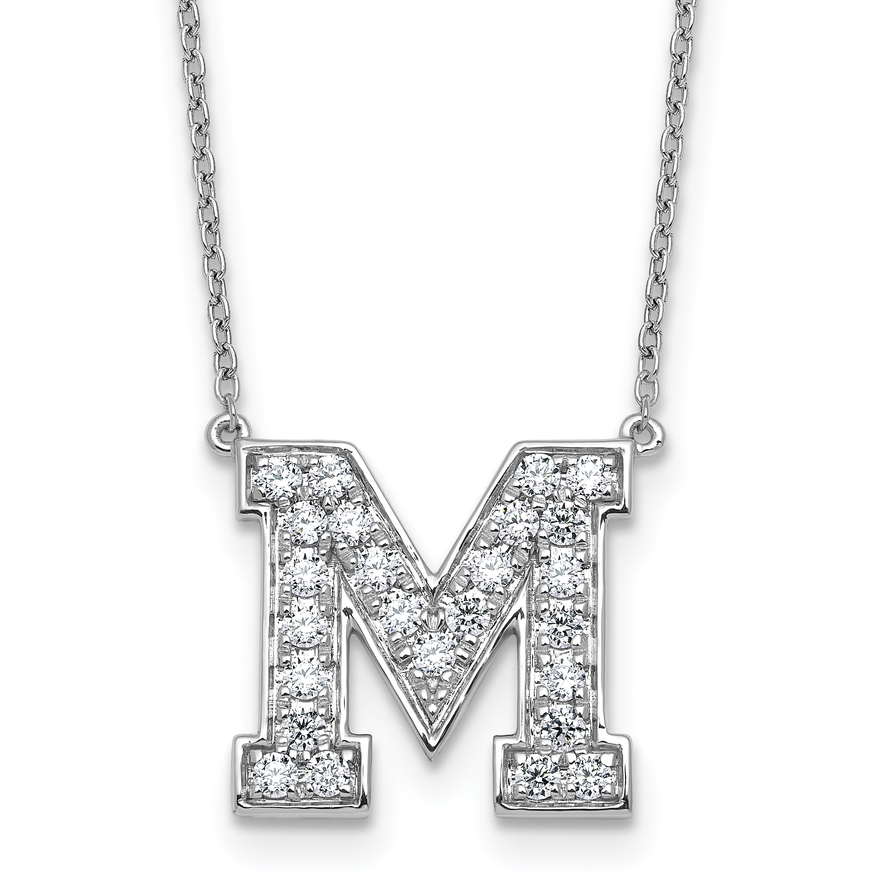 14k White Gold 5/8 carat Lab Grown Diamond VS+ F+ Complete Letter M 18 inch Initial Necklace
