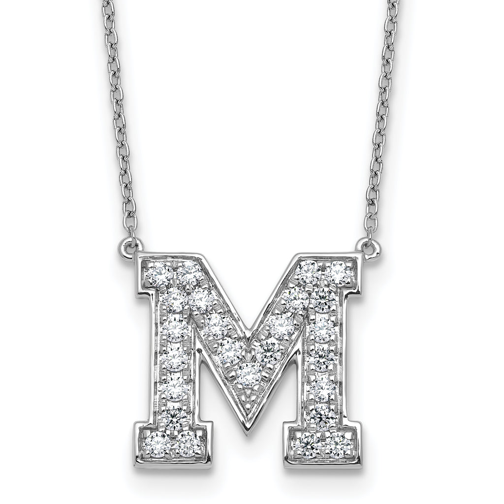 14k White Gold 5/8 carat Lab Grown Diamond VS+ F+ Complete Letter M 18 inch Initial Necklace