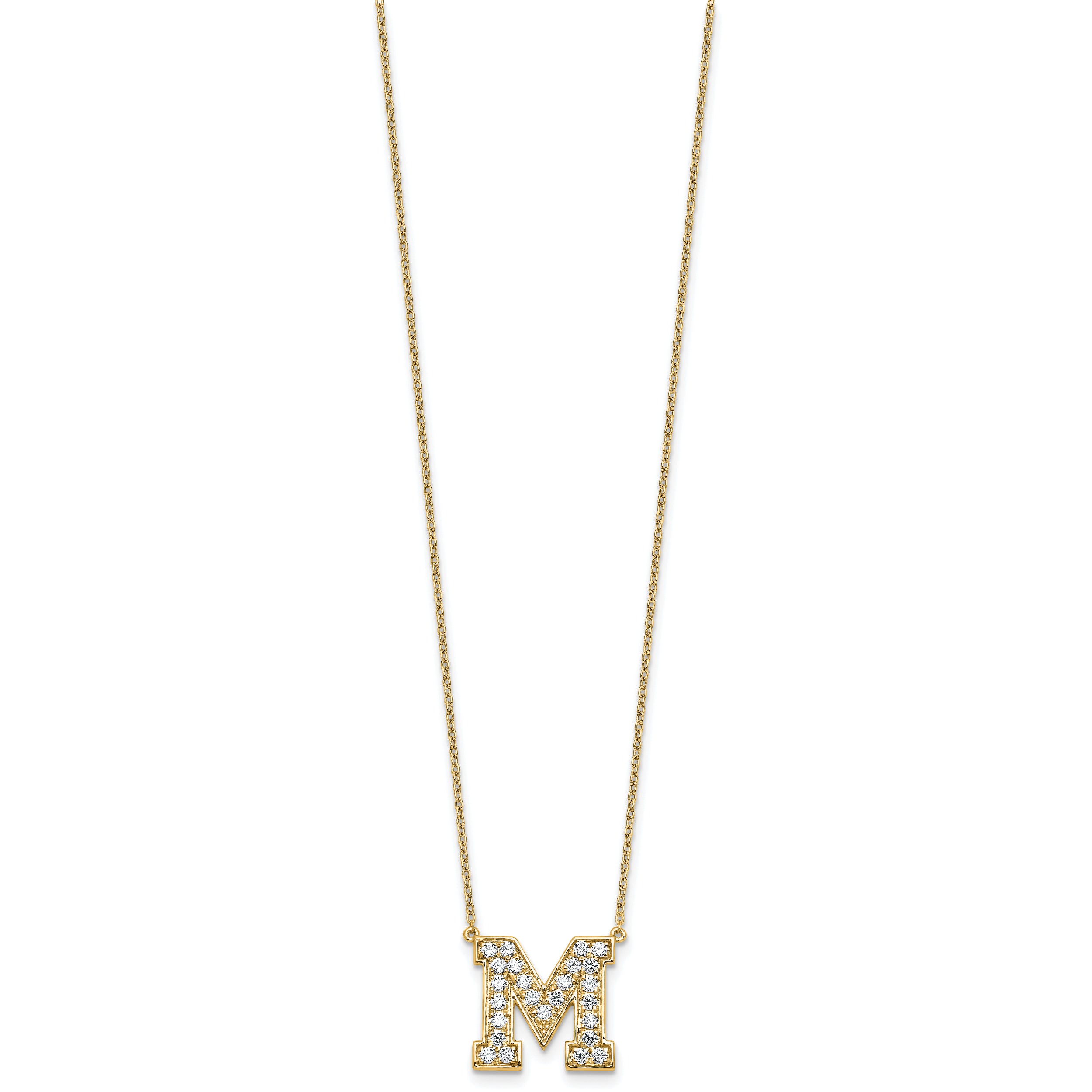 14k 5/8 carat Lab Grown Diamond VS+ F+ Complete Letter M 18 inch Initial Necklace