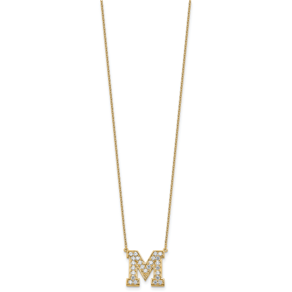 14k 5/8 carat Lab Grown Diamond VS+ F+ Complete Letter M 18 inch Initial Necklace