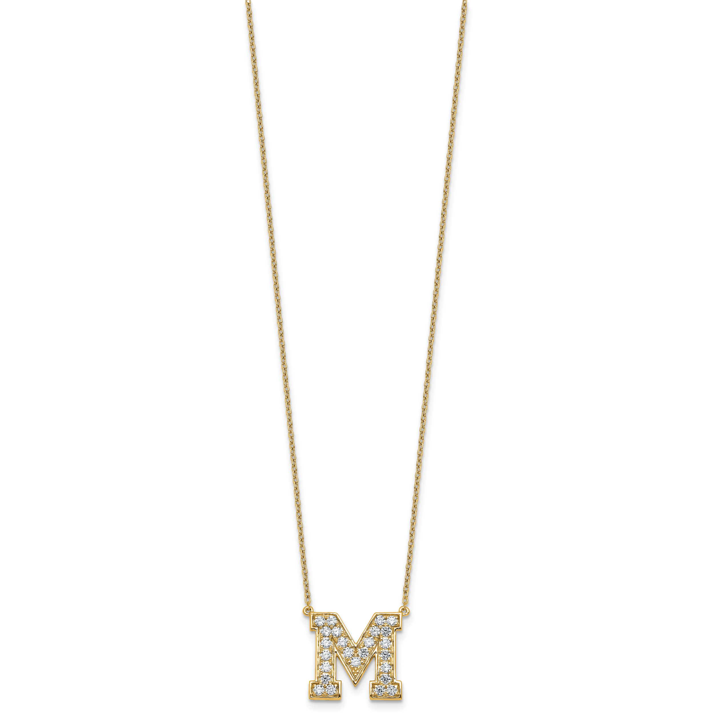 14k 5/8 carat Lab Grown Diamond VS+ F+ Complete Letter M 18 inch Initial Necklace