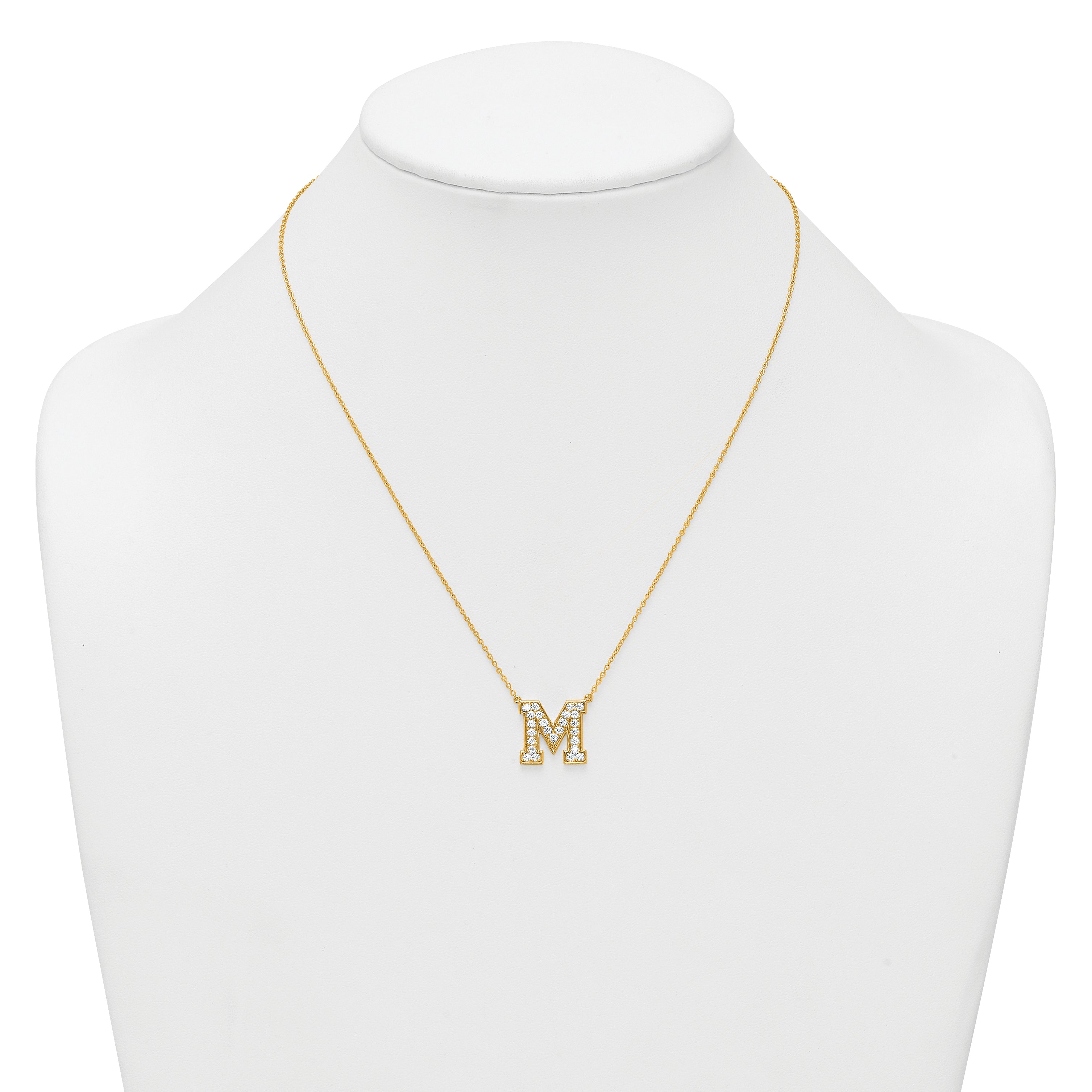 14k 5/8 carat Lab Grown Diamond VS+ F+ Complete Letter M 18 inch Initial Necklace