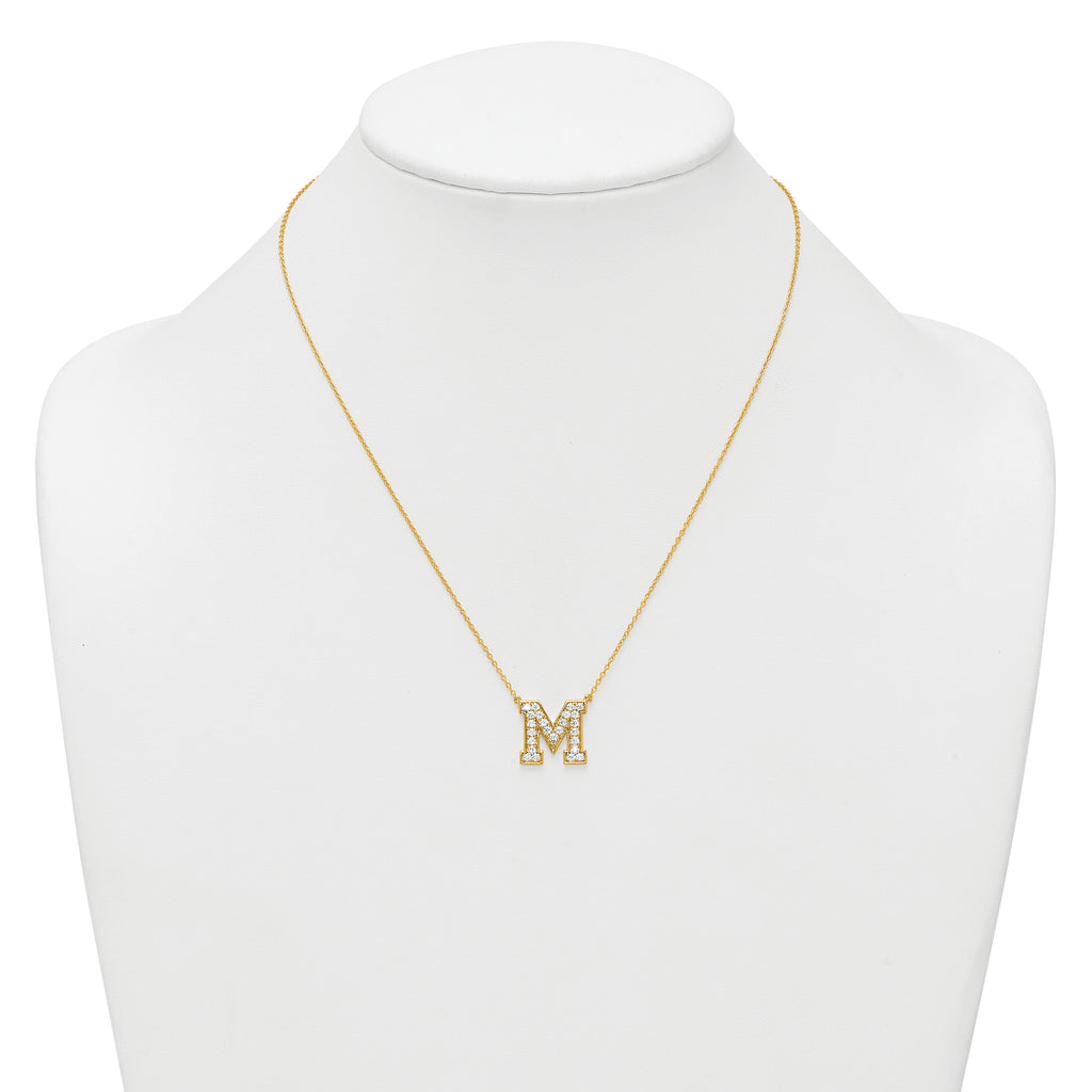 14k 5/8 carat Lab Grown Diamond VS+ F+ Complete Letter M 18 inch Initial Necklace