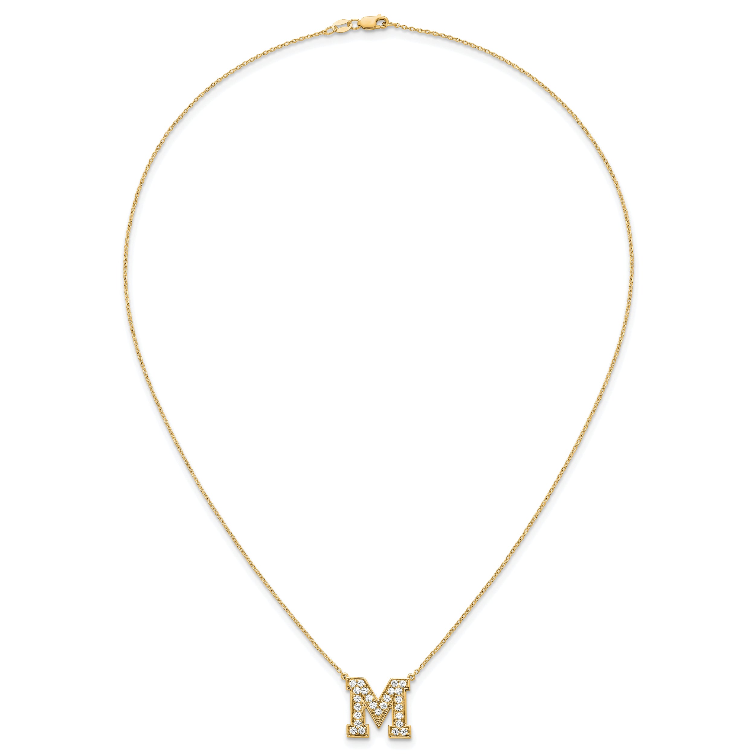14k 5/8 carat Lab Grown Diamond VS+ F+ Complete Letter M 18 inch Initial Necklace
