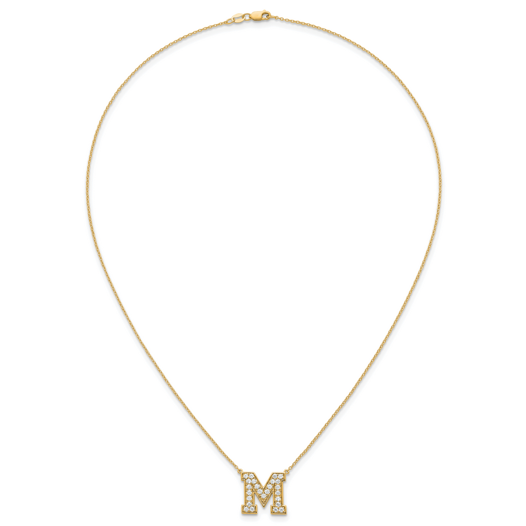 14k 5/8 carat Lab Grown Diamond VS+ F+ Complete Letter M 18 inch Initial Necklace