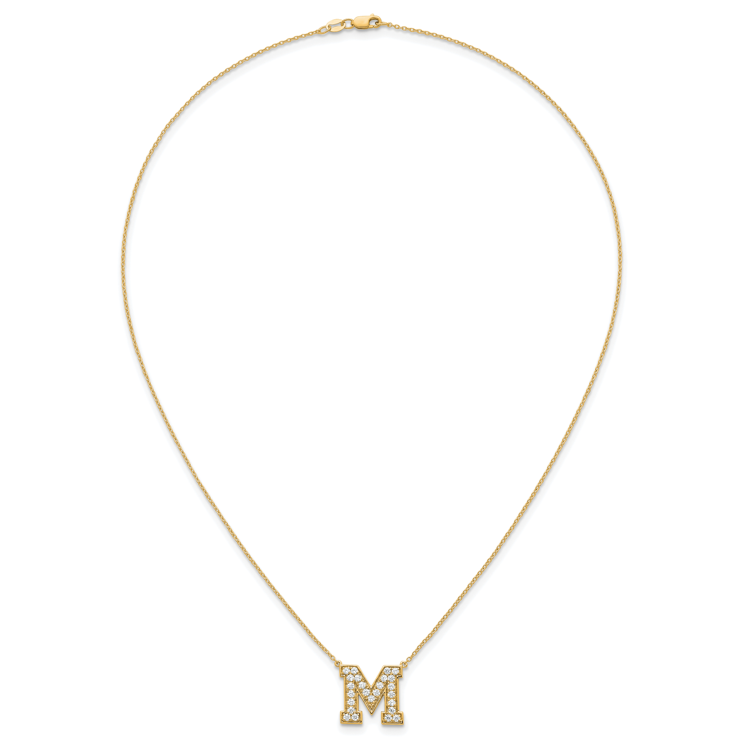 14k 5/8 carat Lab Grown Diamond VS+ F+ Complete Letter M 18 inch Initial Necklace