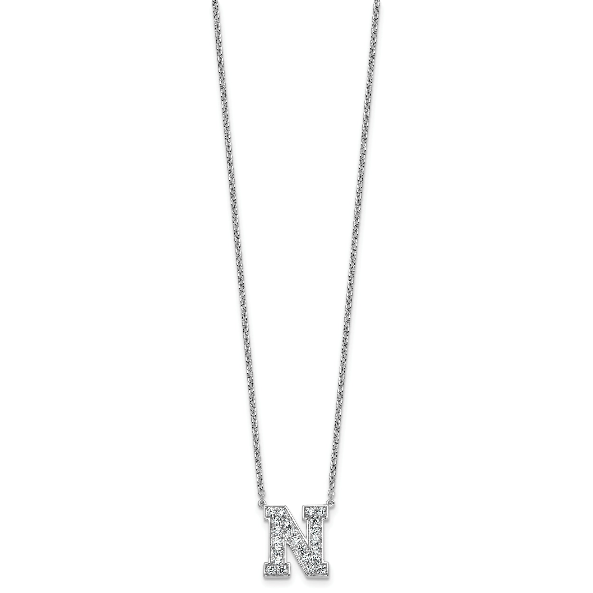 14k White Gold 5/8 carat Lab Grown Diamond VS+ F+ Complete Letter N 18 inch Initial Necklace