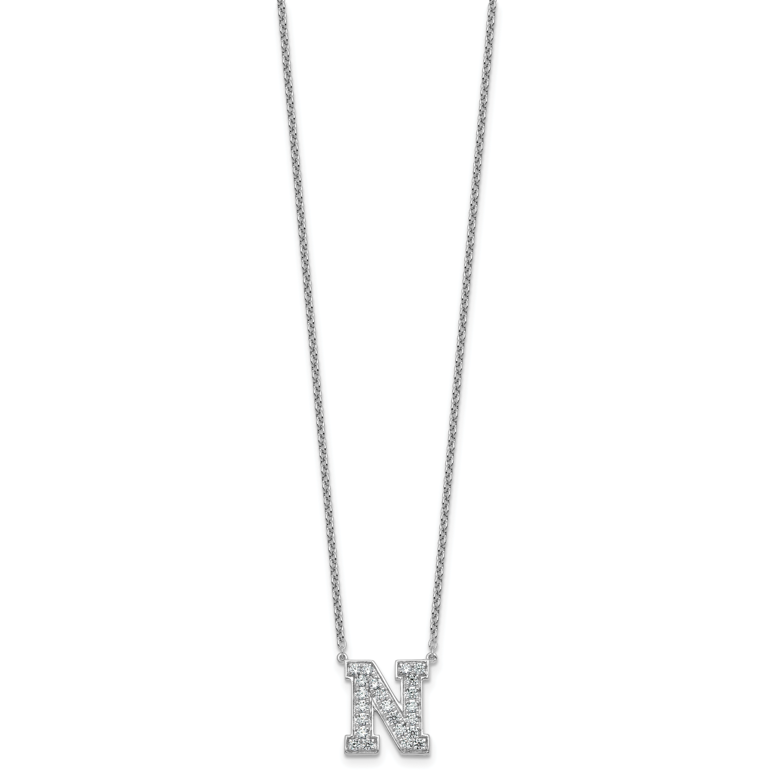 14k White Gold 5/8 carat Lab Grown Diamond VS+ F+ Complete Letter N 18 inch Initial Necklace Secondary image