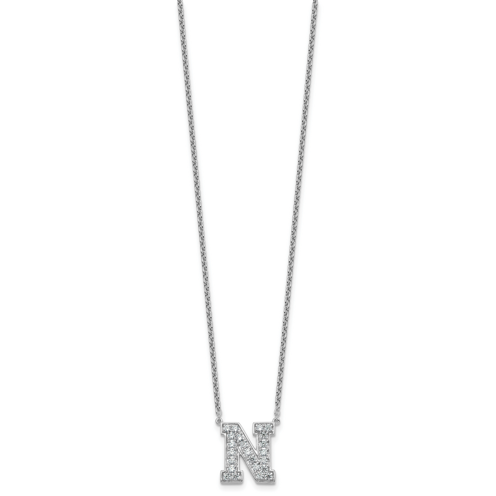 14k White Gold 5/8 carat Lab Grown Diamond VS+ F+ Complete Letter N 18 inch Initial Necklace