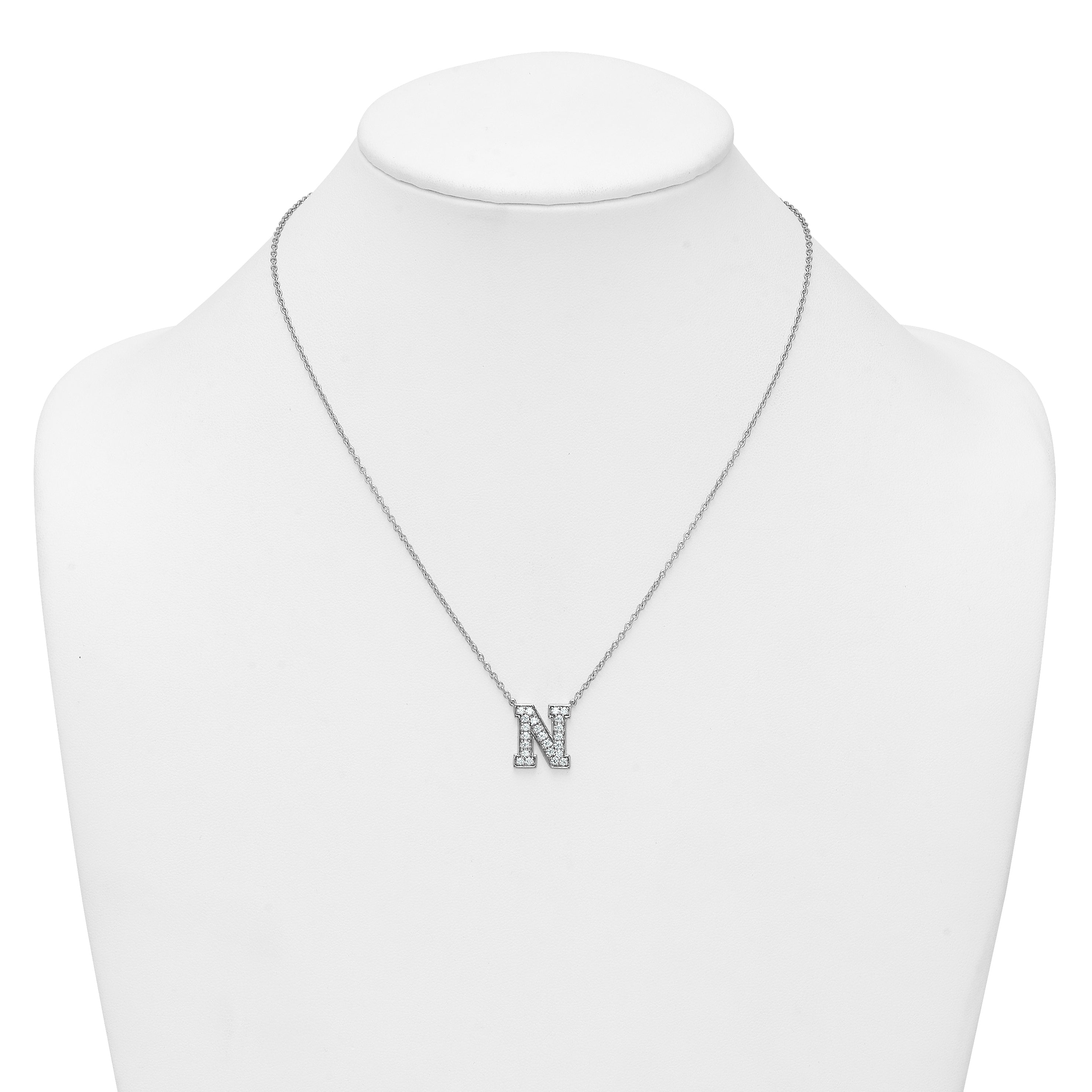 14k White Gold 5/8 carat Lab Grown Diamond VS+ F+ Complete Letter N 18 inch Initial Necklace