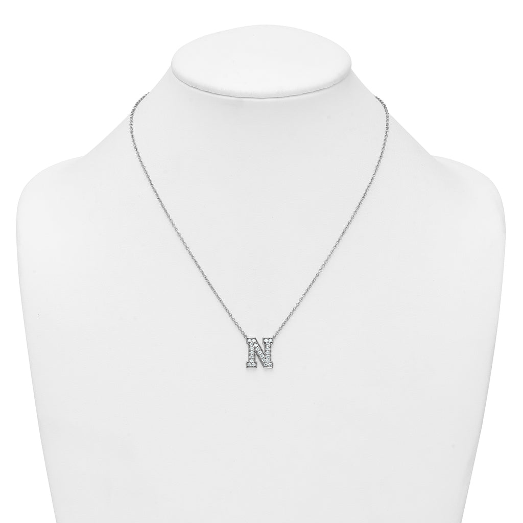 14k White Gold 5/8 carat Lab Grown Diamond VS+ F+ Complete Letter N 18 inch Initial Necklace