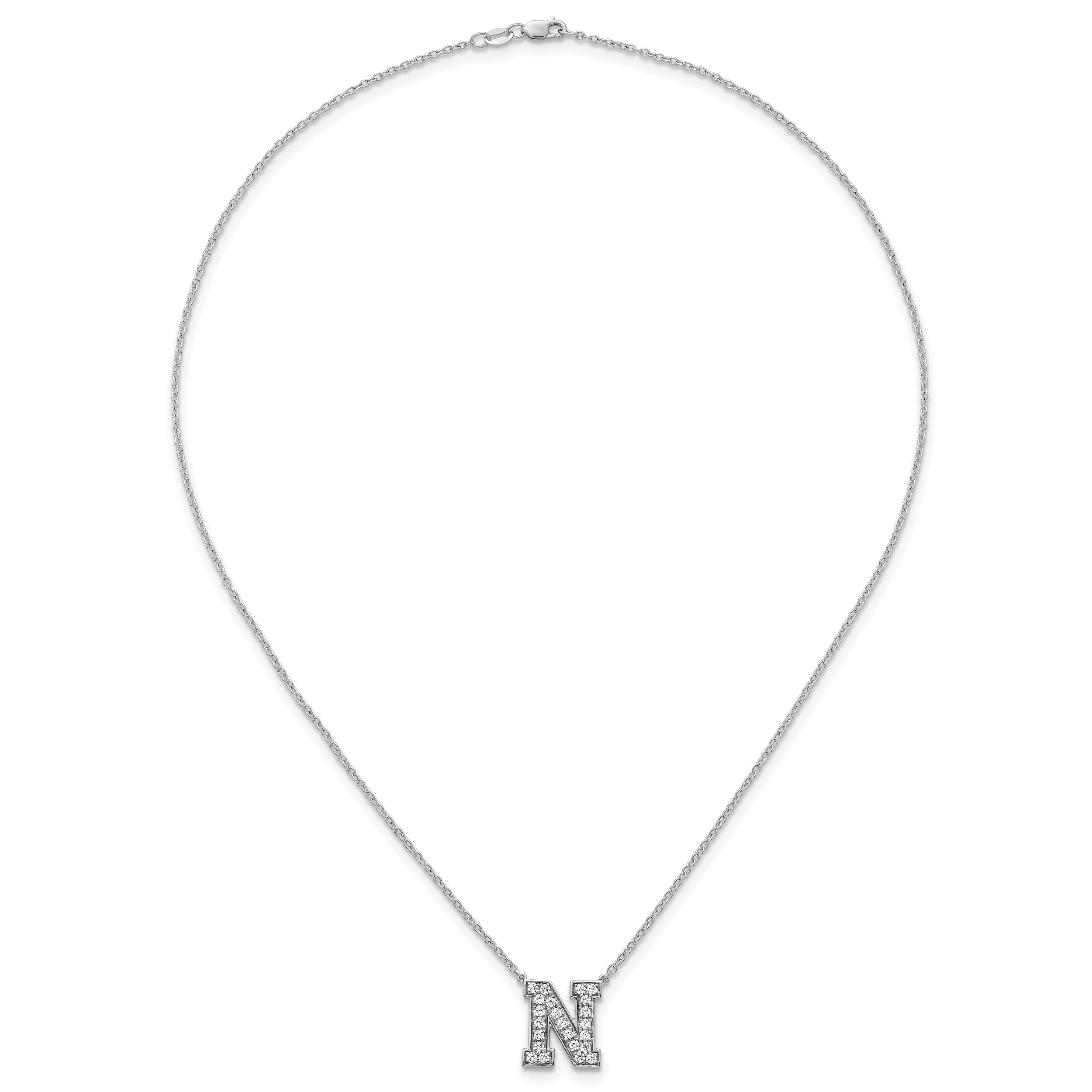 14k White Gold 5/8 carat Lab Grown Diamond VS+ F+ Complete Letter N 18 inch Initial Necklace