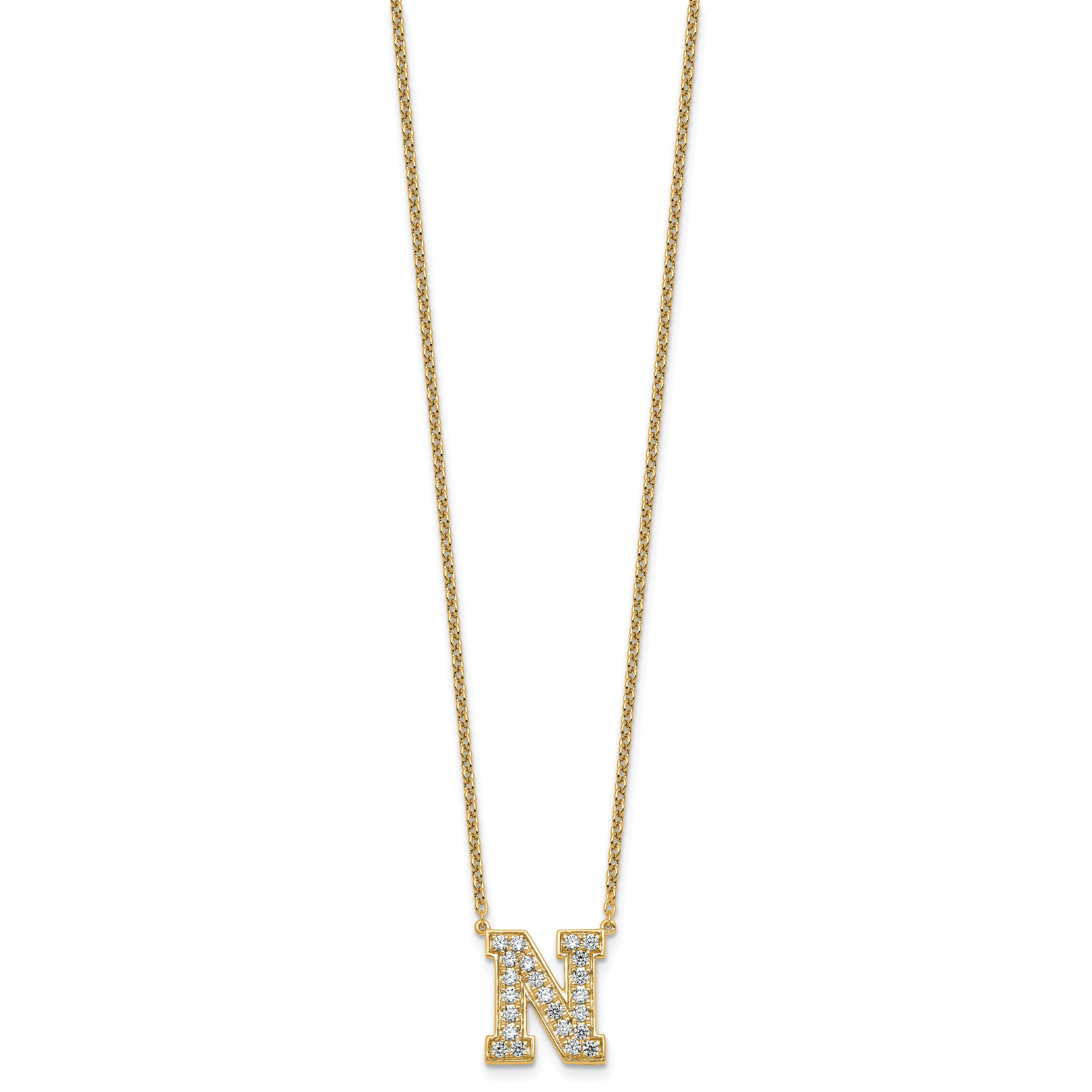 14k 5/8 carat Lab Grown Diamond VS+ F+ Complete Letter N 18 inch Initial Necklace