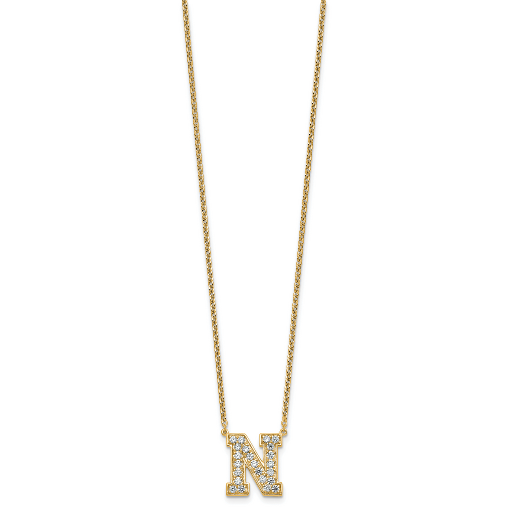 14k 5/8 carat Lab Grown Diamond VS+ F+ Complete Letter N 18 inch Initial Necklace