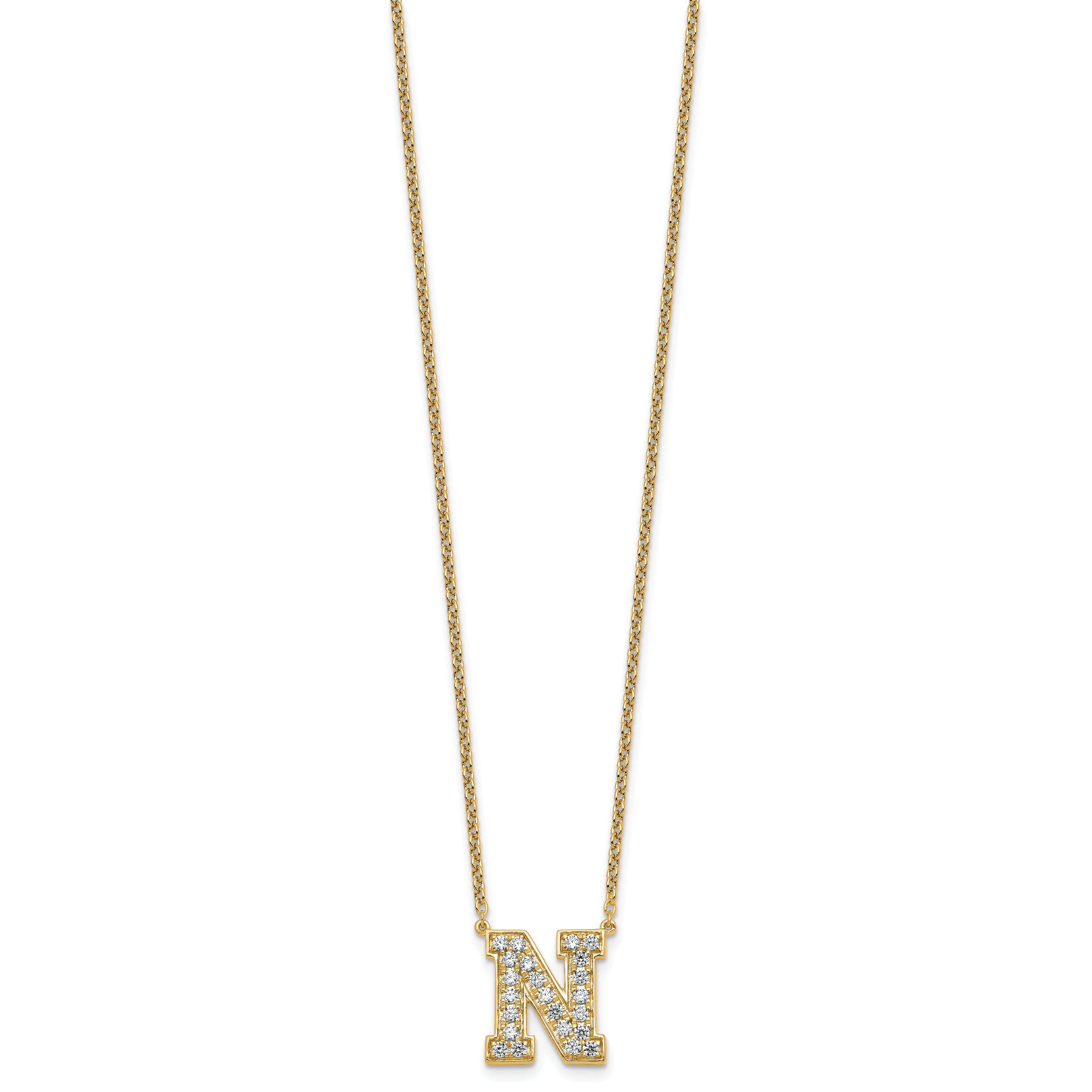 14k 5/8 carat Lab Grown Diamond VS+ F+ Complete Letter N 18 inch Initial Necklace