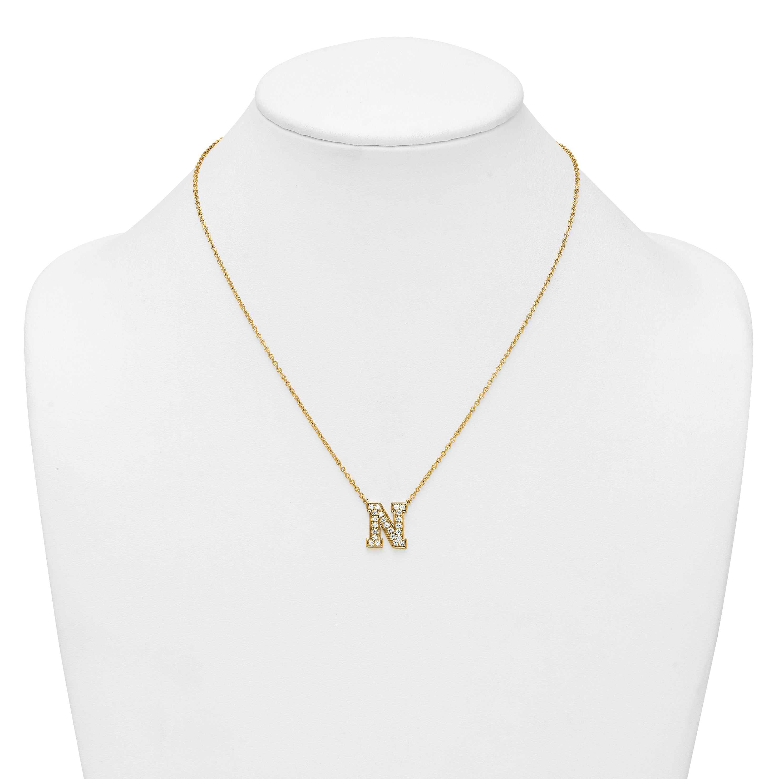 14k 5/8 carat Lab Grown Diamond VS+ F+ Complete Letter N 18 inch Initial Necklace