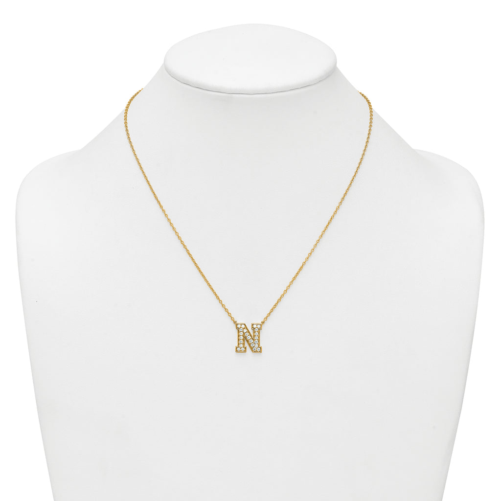 14k 5/8 carat Lab Grown Diamond VS+ F+ Complete Letter N 18 inch Initial Necklace