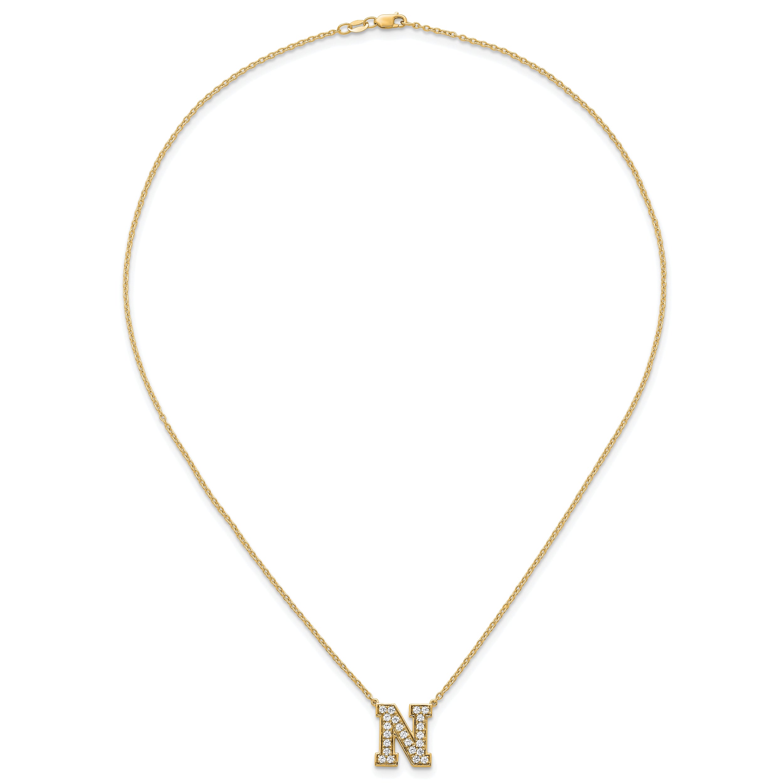 14k 5/8 carat Lab Grown Diamond VS+ F+ Complete Letter N 18 inch Initial Necklace