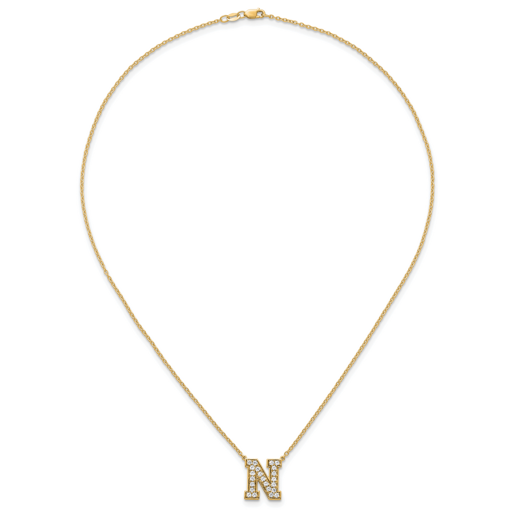 14k 5/8 carat Lab Grown Diamond VS+ F+ Complete Letter N 18 inch Initial Necklace