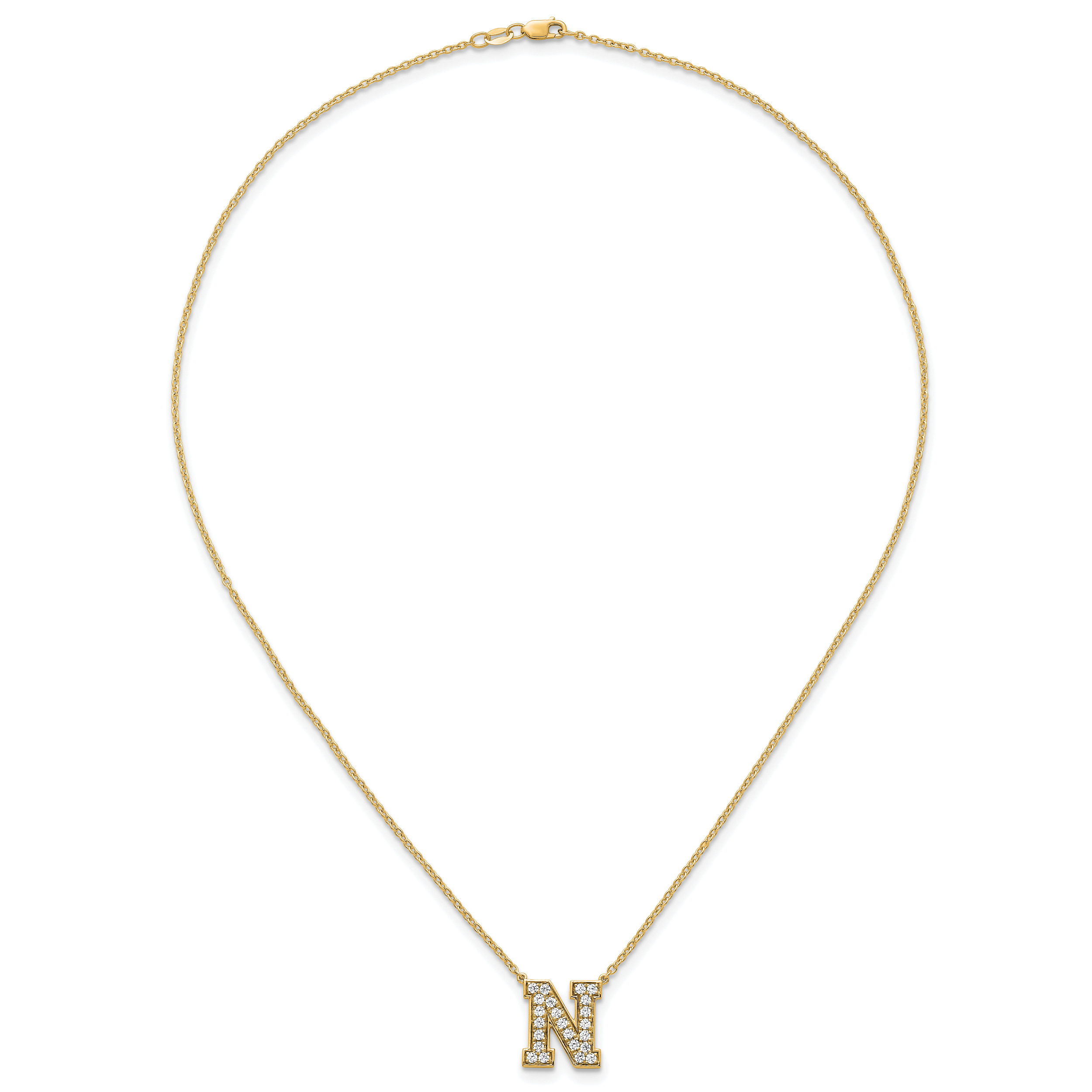 14k 5/8 carat Lab Grown Diamond VS+ F+ Complete Letter N 18 inch Initial Necklace