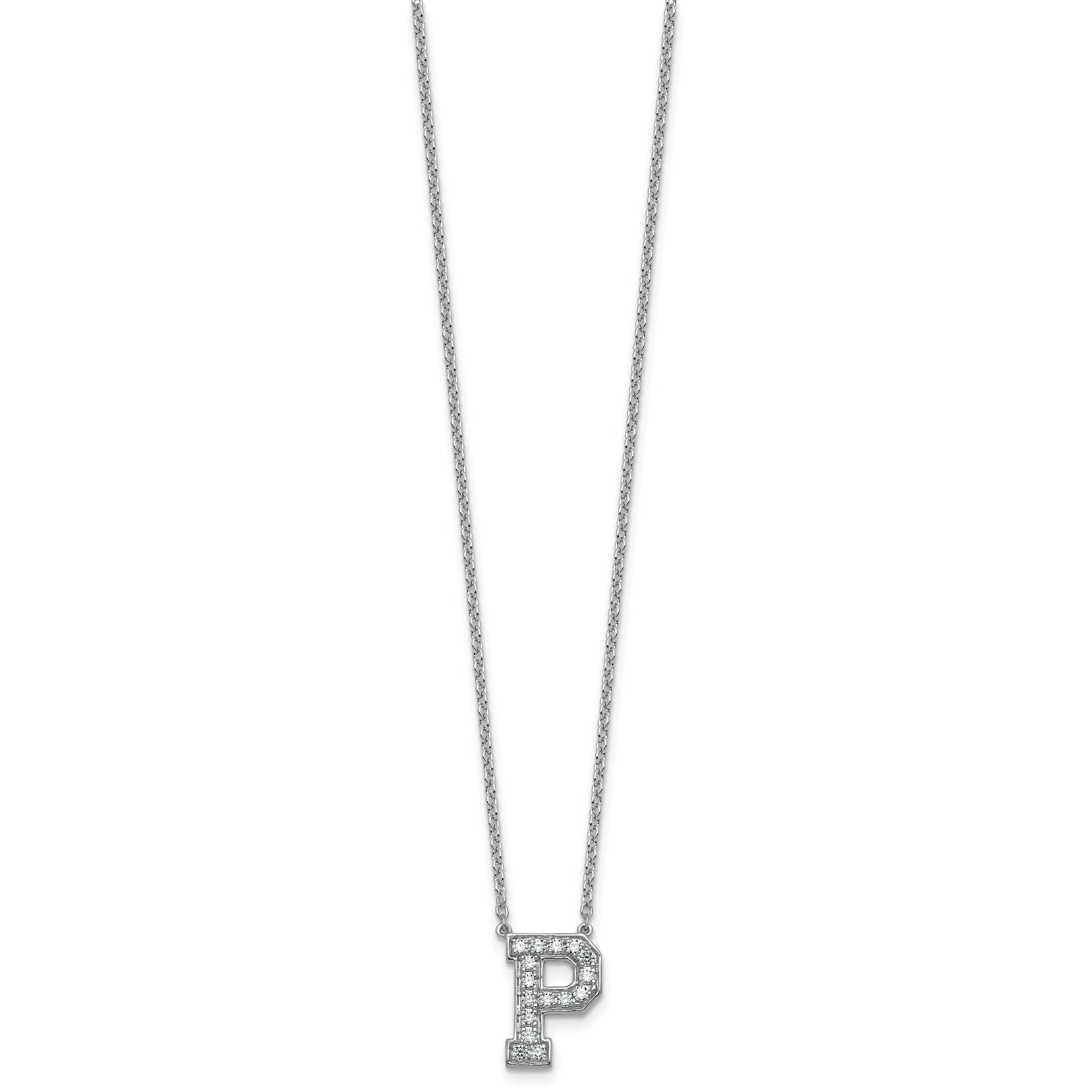 14k White Gold 3/8 carat Lab Grown Diamond VS+ F+ Complete Letter P 18 inch Initial Necklace