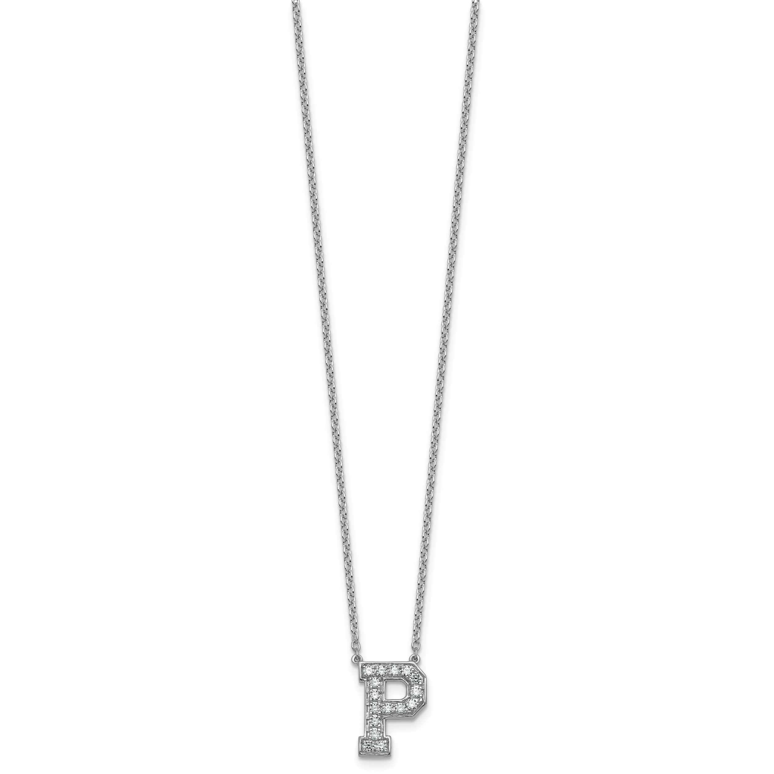 14k White Gold 3/8 carat Lab Grown Diamond VS+ F+ Complete Letter P 18 inch Initial Necklace