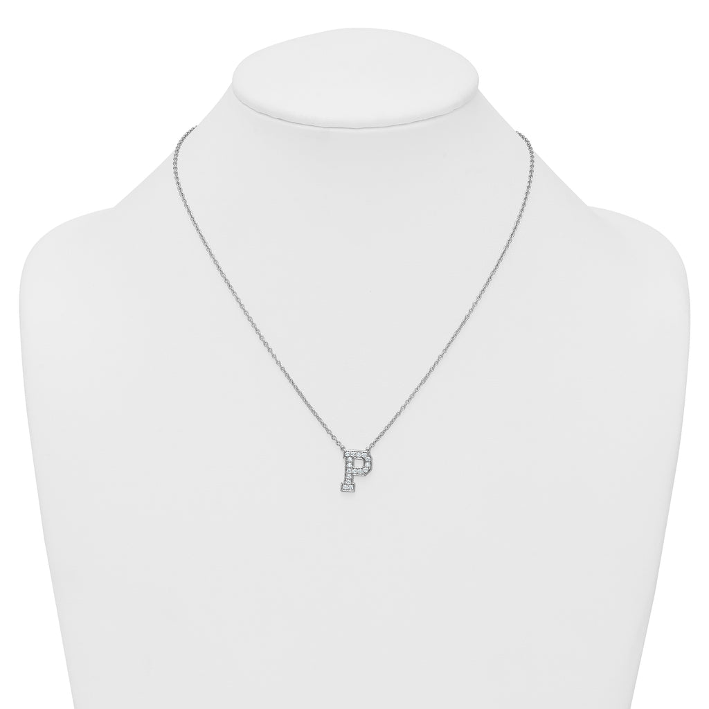 14k White Gold 3/8 carat Lab Grown Diamond VS+ F+ Complete Letter P 18 inch Initial Necklace