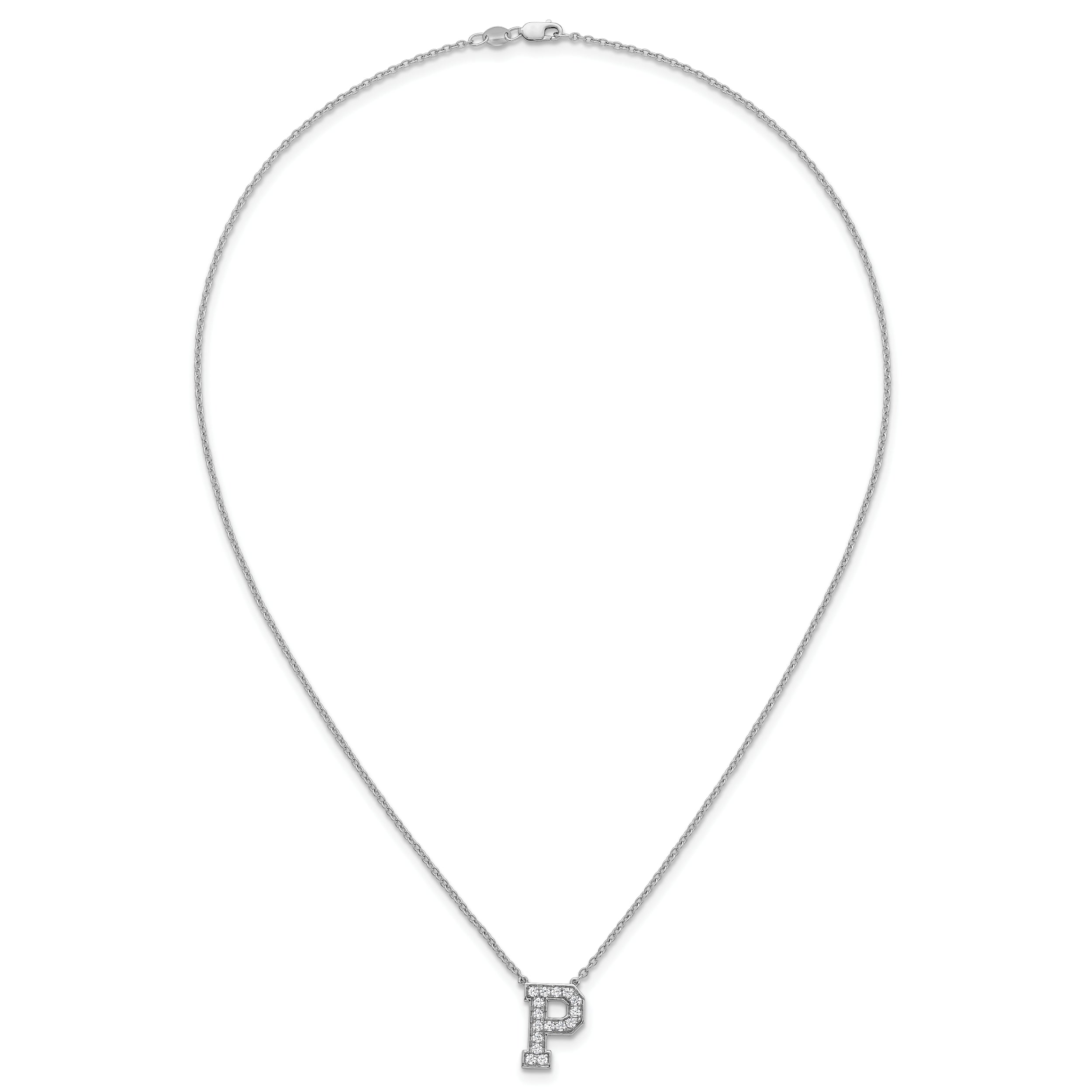 14k White Gold 3/8 carat Lab Grown Diamond VS+ F+ Complete Letter P 18 inch Initial Necklace