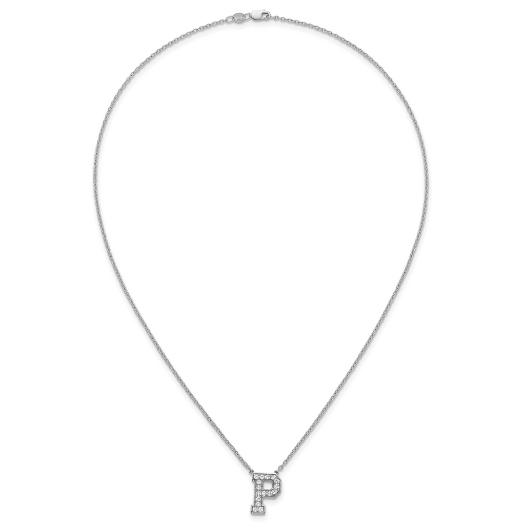 14k White Gold 3/8 carat Lab Grown Diamond VS+ F+ Complete Letter P 18 inch Initial Necklace