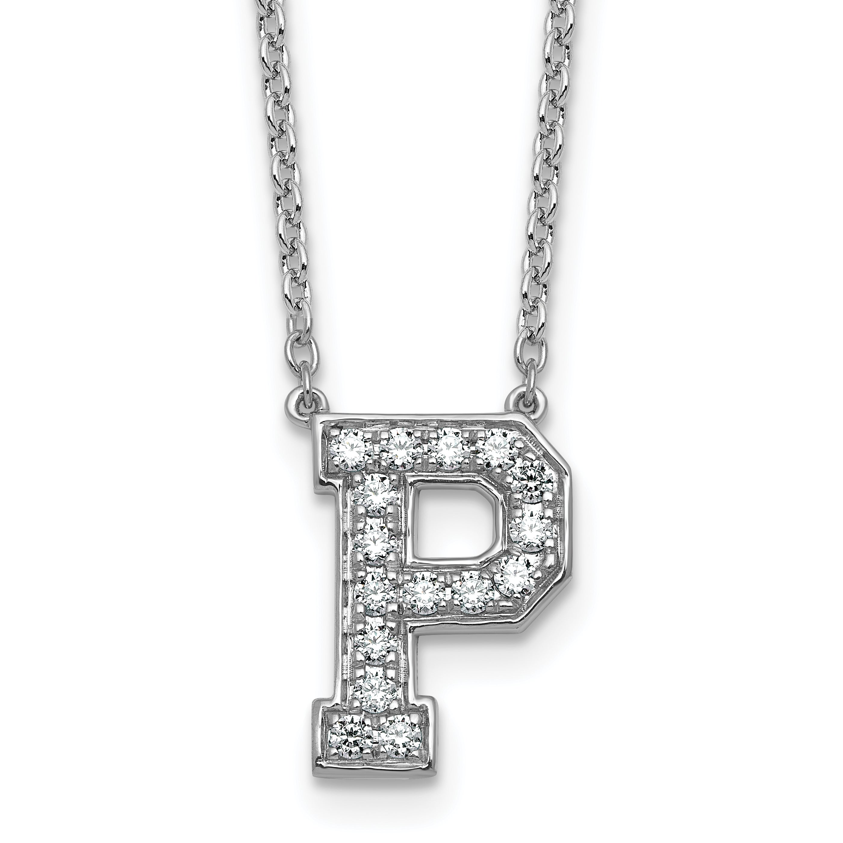 14k White Gold 3/8 carat Lab Grown Diamond VS+ F+ Complete Letter P 18 inch Initial Necklace Main image