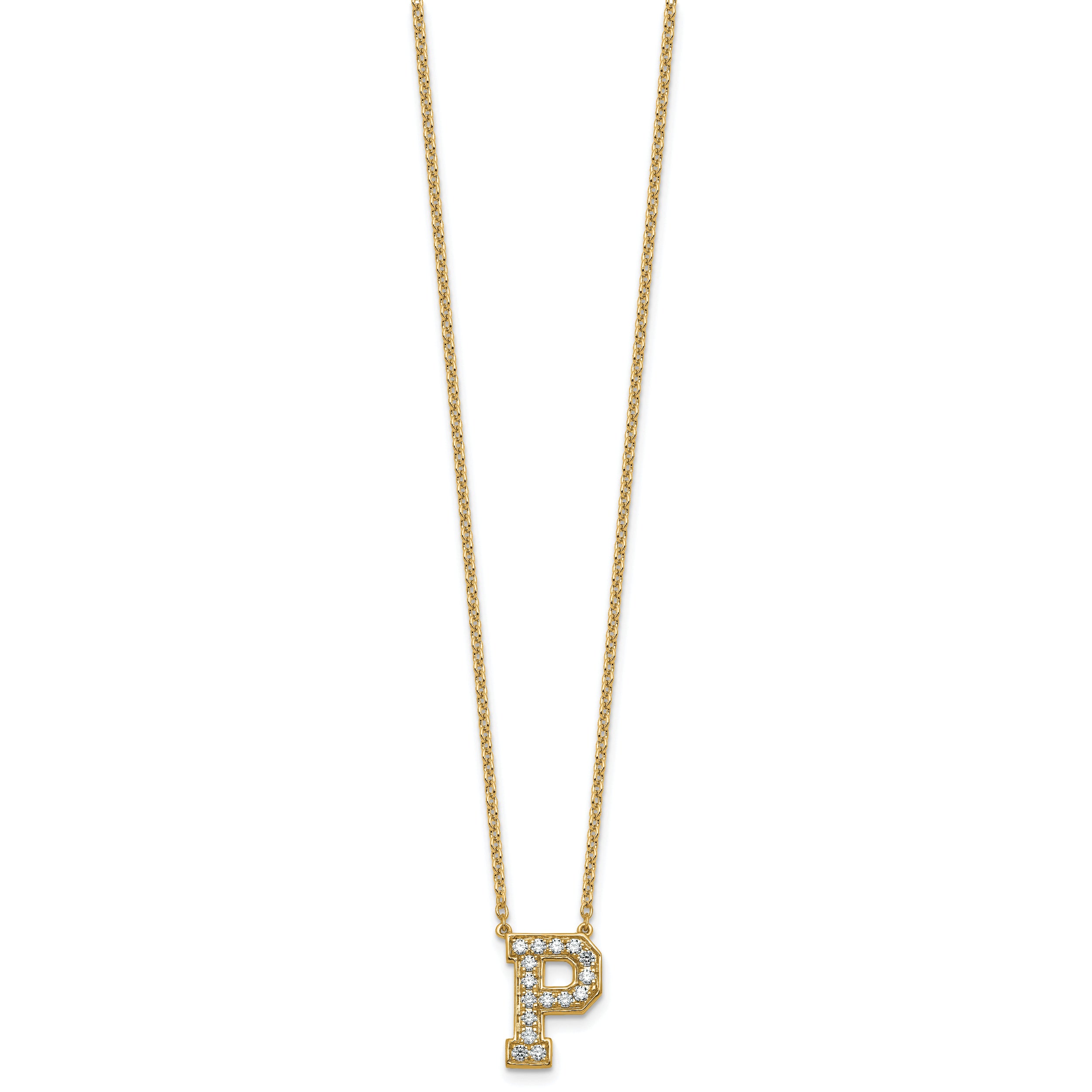 14k 3/8 carat Lab Grown Diamond VS+ F+ Complete Letter P 18 inch Initial Necklace