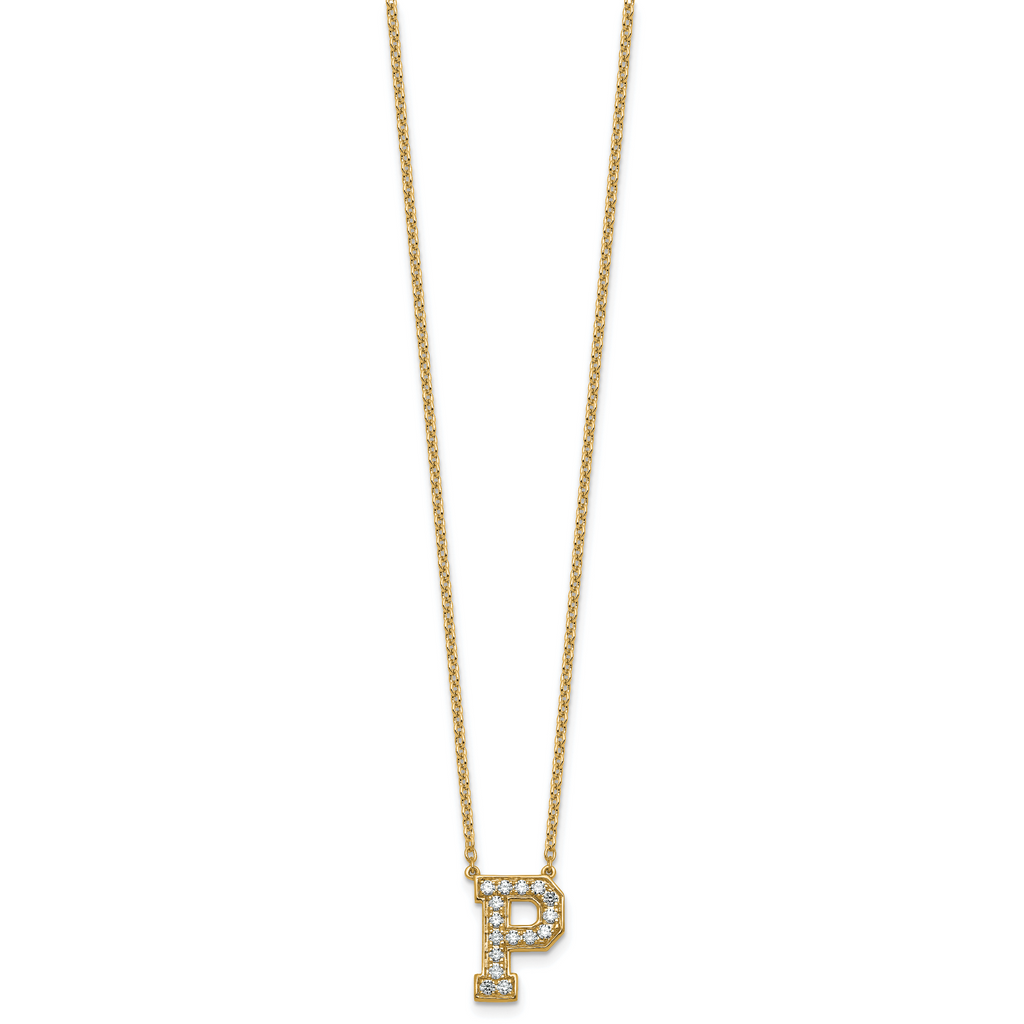 14k 3/8 carat Lab Grown Diamond VS+ F+ Complete Letter P 18 inch Initial Necklace