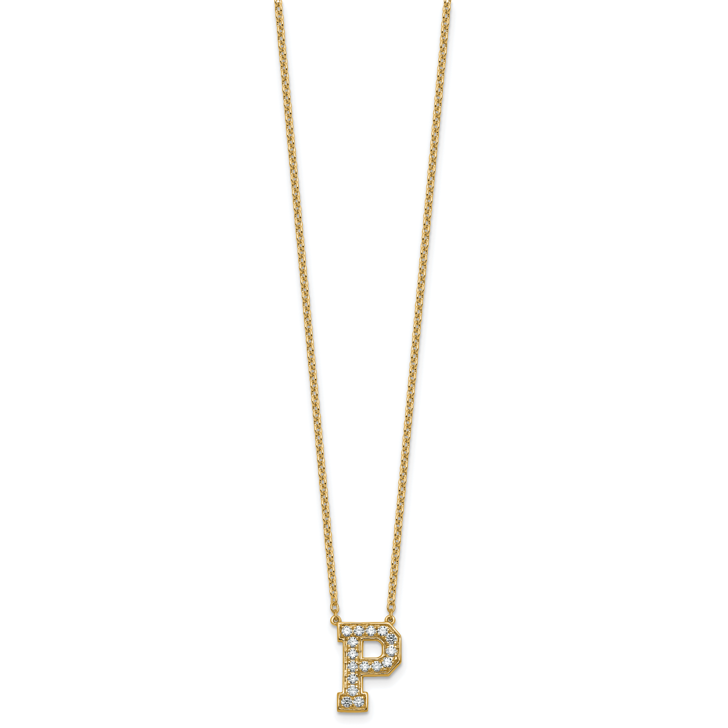 14k 3/8 carat Lab Grown Diamond VS+ F+ Complete Letter P 18 inch Initial Necklace