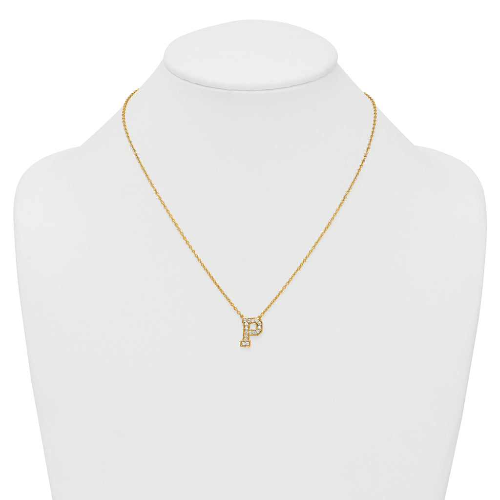 14k 3/8 carat Lab Grown Diamond VS+ F+ Complete Letter P 18 inch Initial Necklace