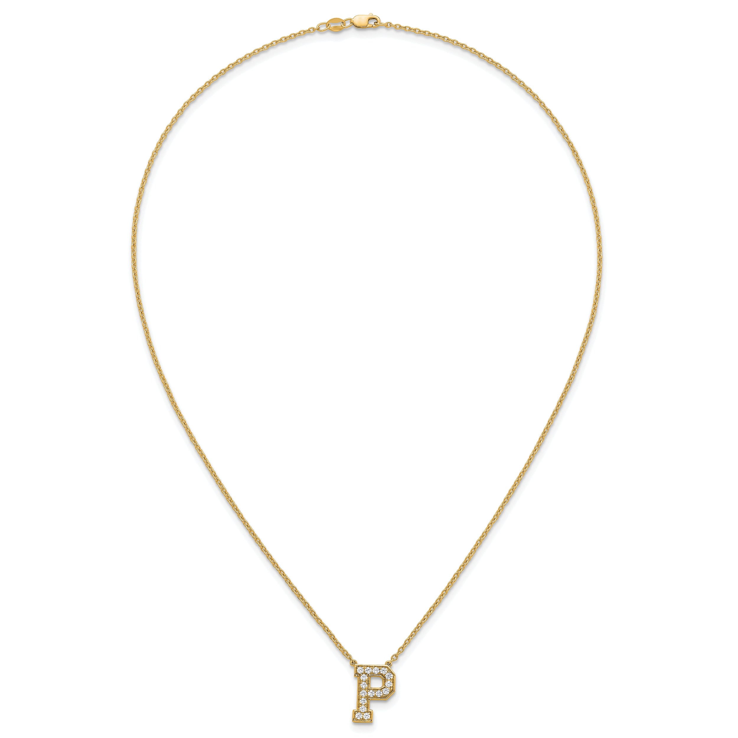 14k 3/8 carat Lab Grown Diamond VS+ F+ Complete Letter P 18 inch Initial Necklace
