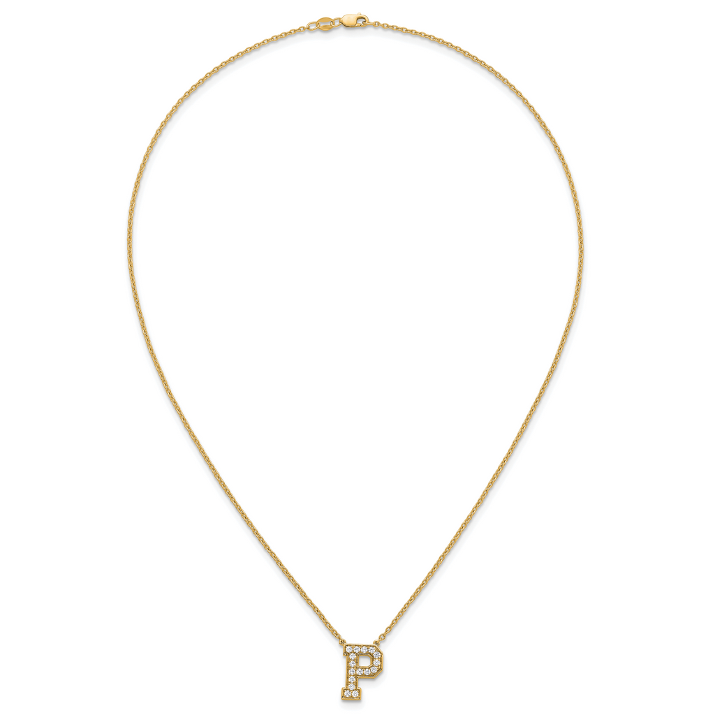 14k 3/8 carat Lab Grown Diamond VS+ F+ Complete Letter P 18 inch Initial Necklace