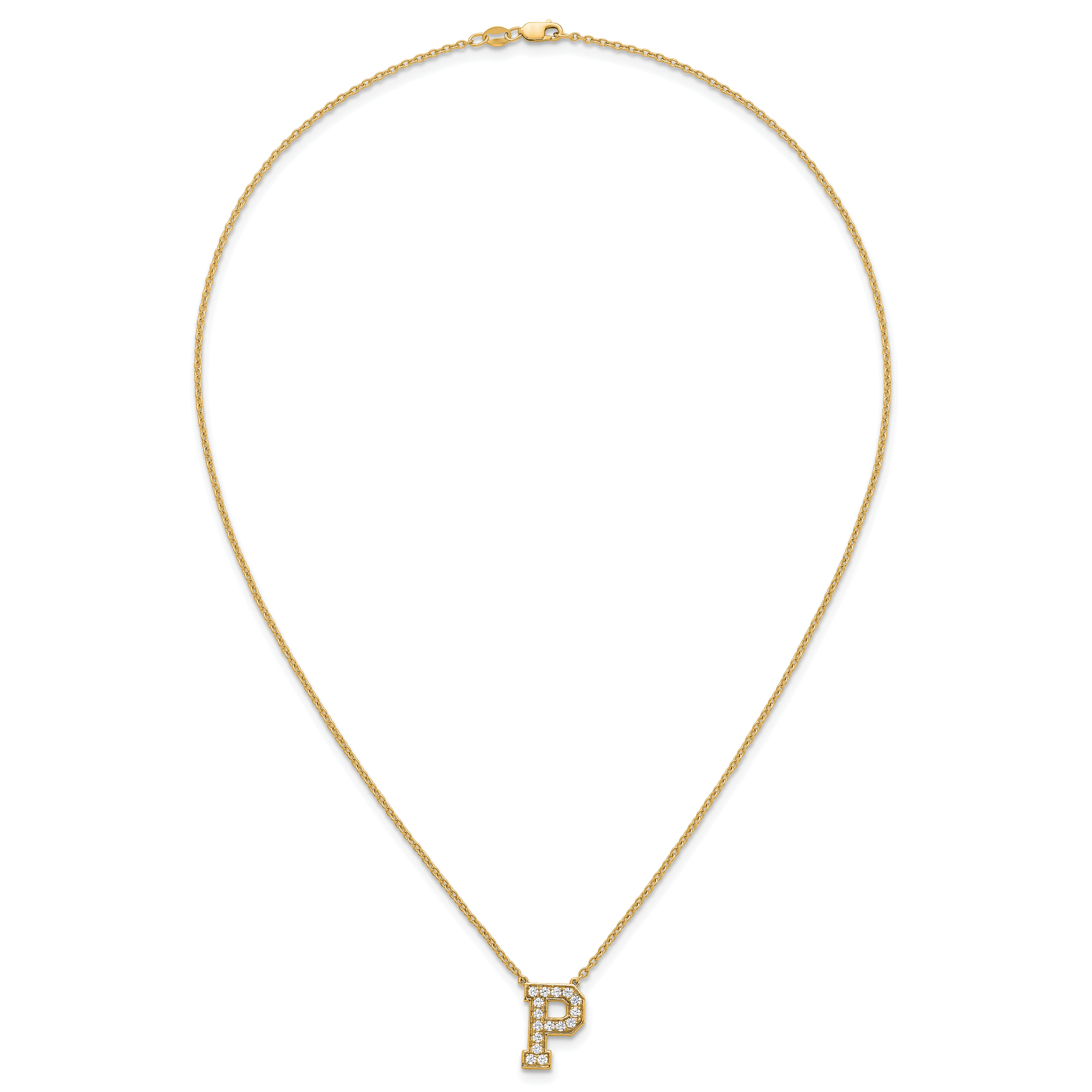 14k 3/8 carat Lab Grown Diamond VS+ F+ Complete Letter P 18 inch Initial Necklace
